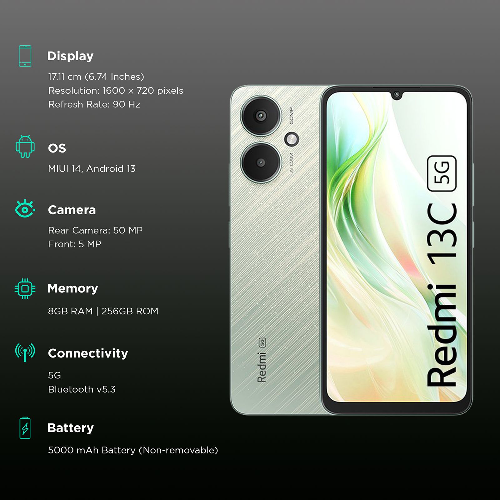 Redmi 13C 5G (8GB RAM, 256GB, Startrail Green) Redmi 13C 5G (8GB RAM, 256GB, Startrail Green)_3