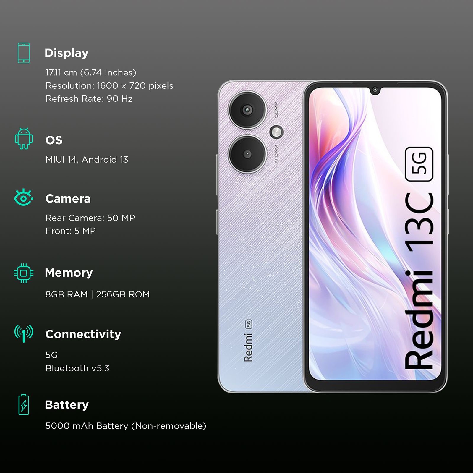 Redmi 13C 5G (8GB RAM, 256GB, Startrail Silver)_3