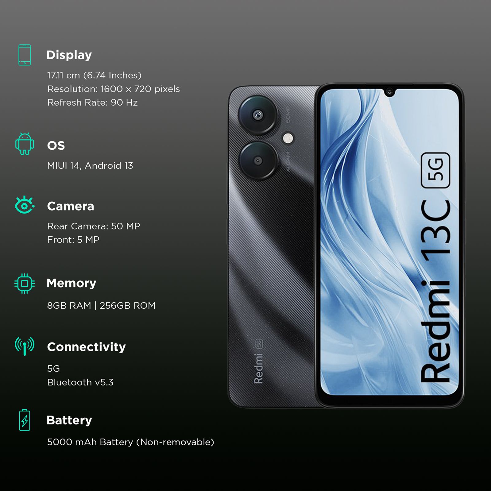 Redmi 13C 5G (8GB RAM, 256GB, Starlight Black) Redmi 13C 5G (8GB RAM, 256GB, Starlight Black)_3