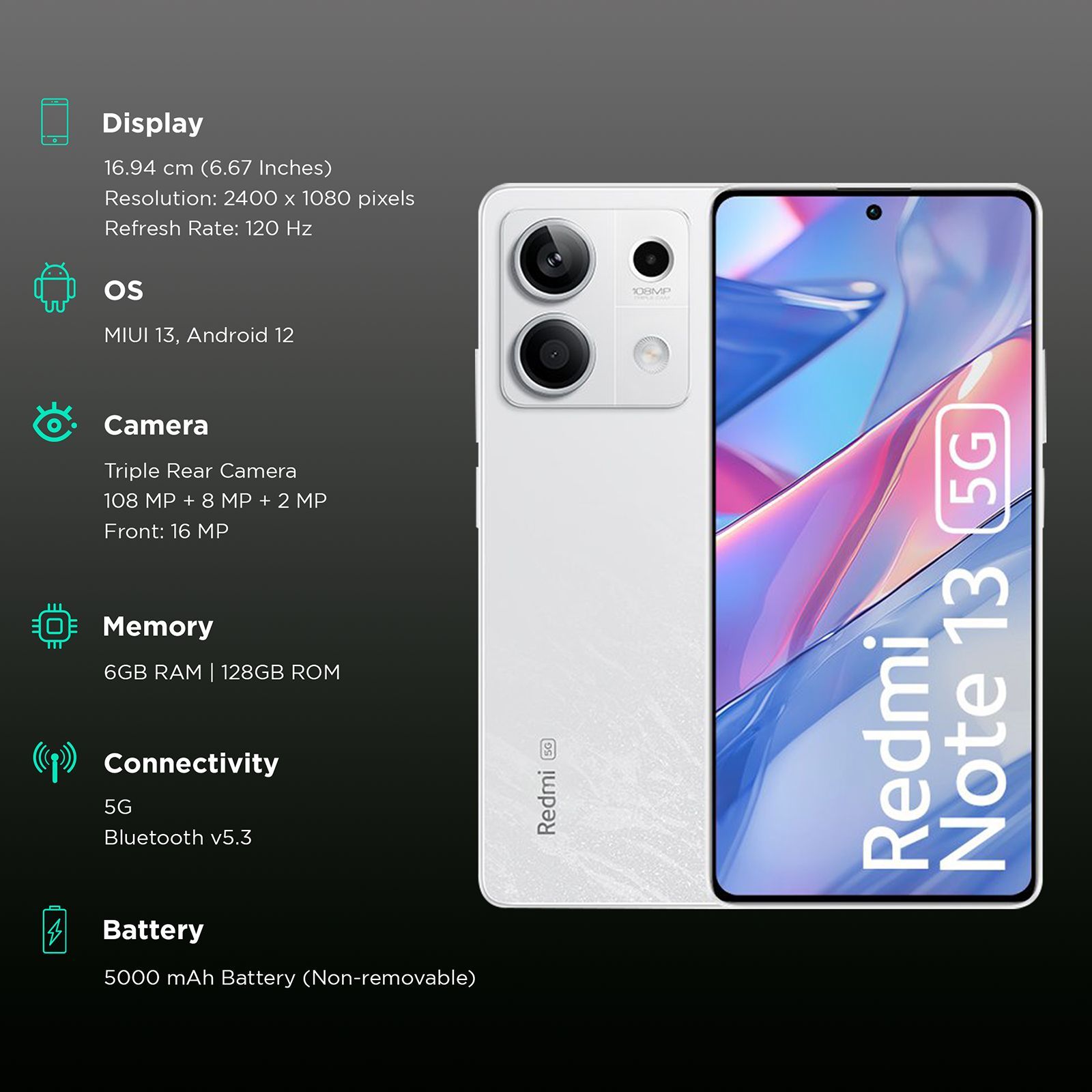 Redmi Note 13 5G (6GB RAM, 128GB, Arctic White) Redmi Note 13 5G (6GB RAM, 128GB, Arctic White)_3