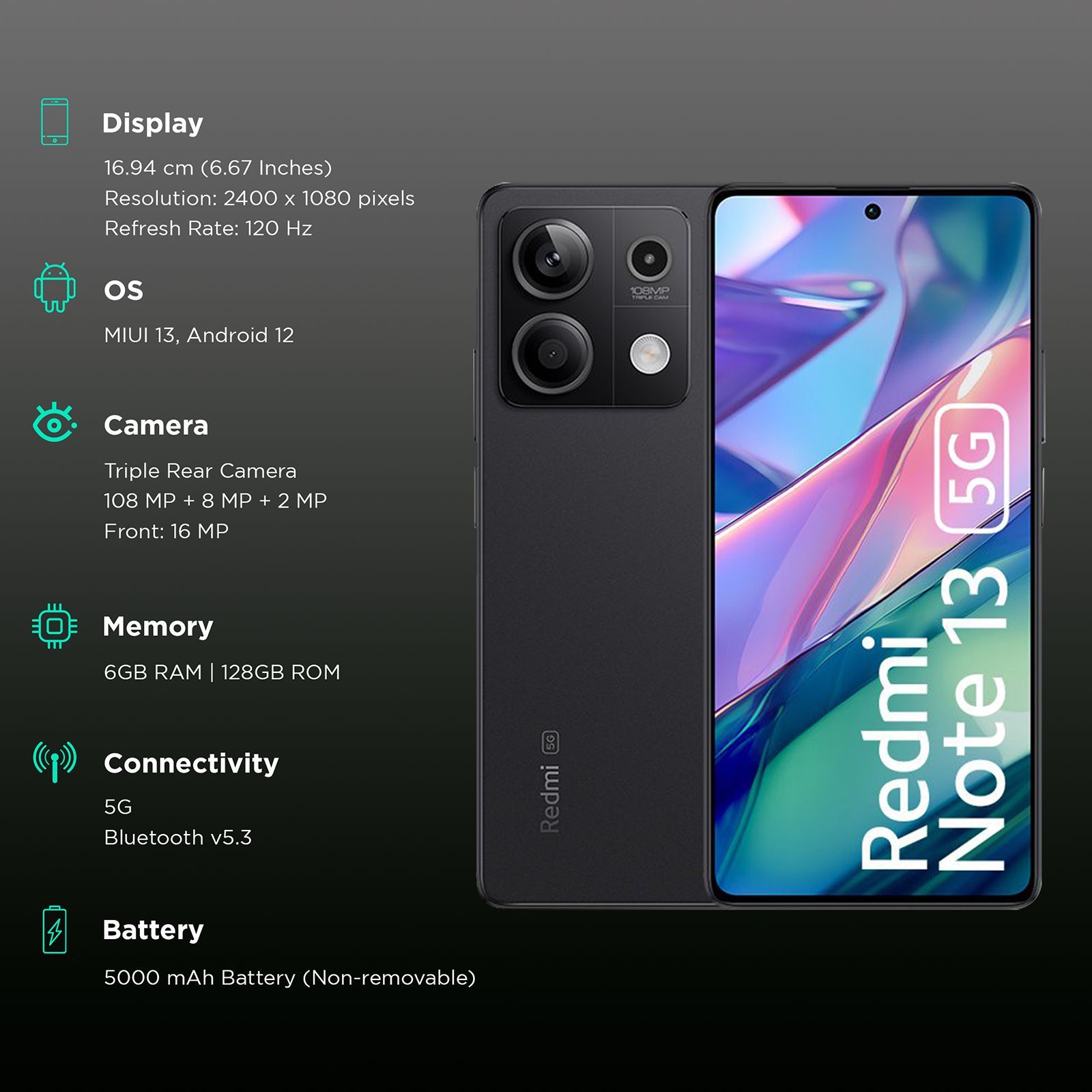 Redmi Note 13 5G (6GB RAM, 128GB, Stealth Black) Redmi Note 13 5G (6GB RAM, 128GB, Stealth Black)_3