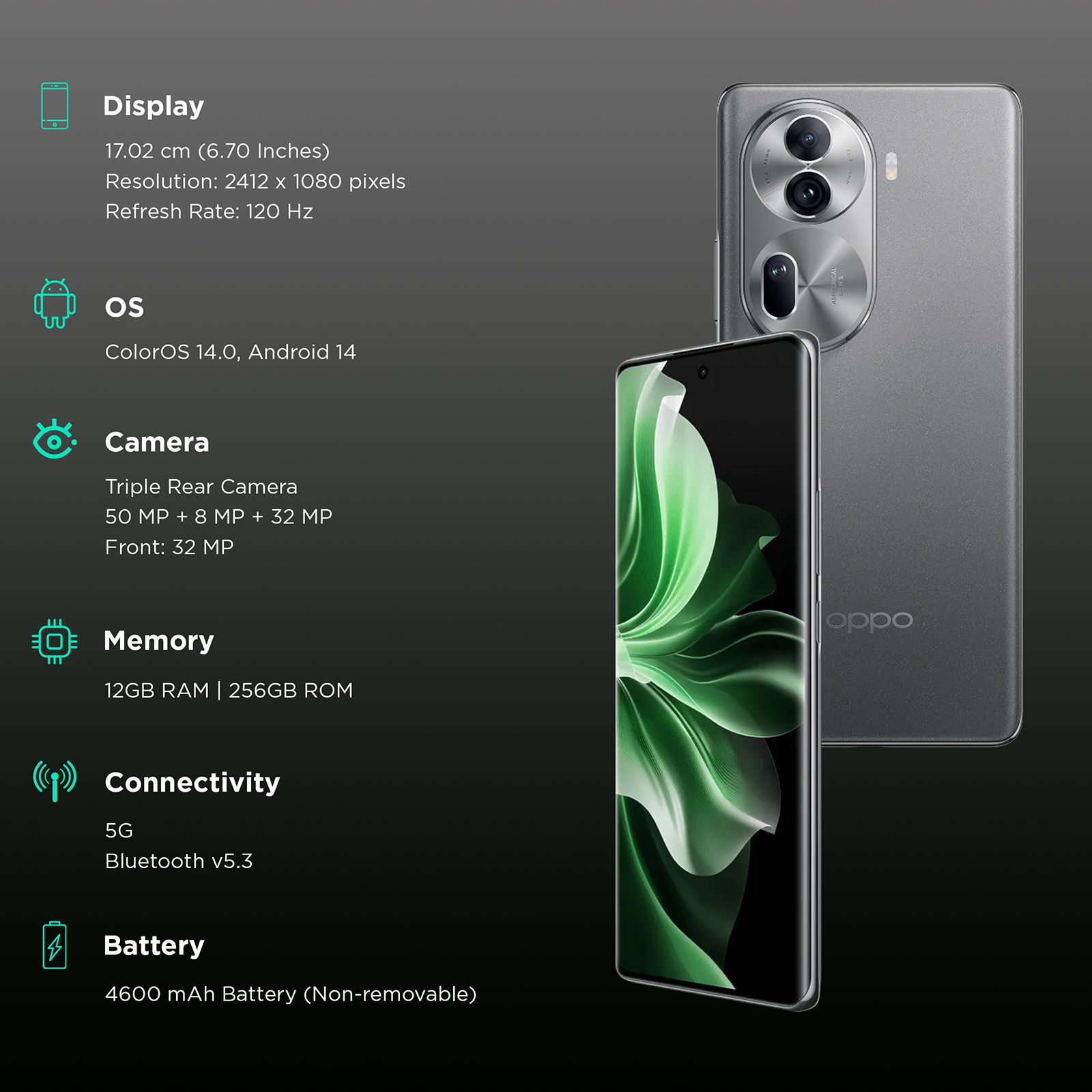 oppo Reno11 Pro 5G (12GB RAM, 256GB, Rock Grey) oppo Reno11 Pro 5G (12GB RAM, 256GB, Rock Grey)_3