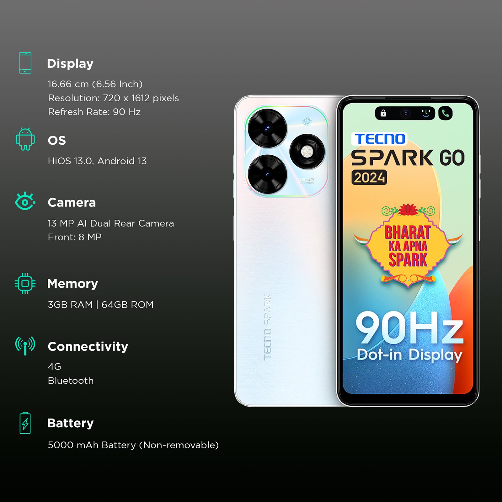 TECNO Spark Go 2024 (3GB RAM, 64GB, Mystery White) TECNO Spark Go 2024 (3GB RAM, 64GB, Mystery White)_3