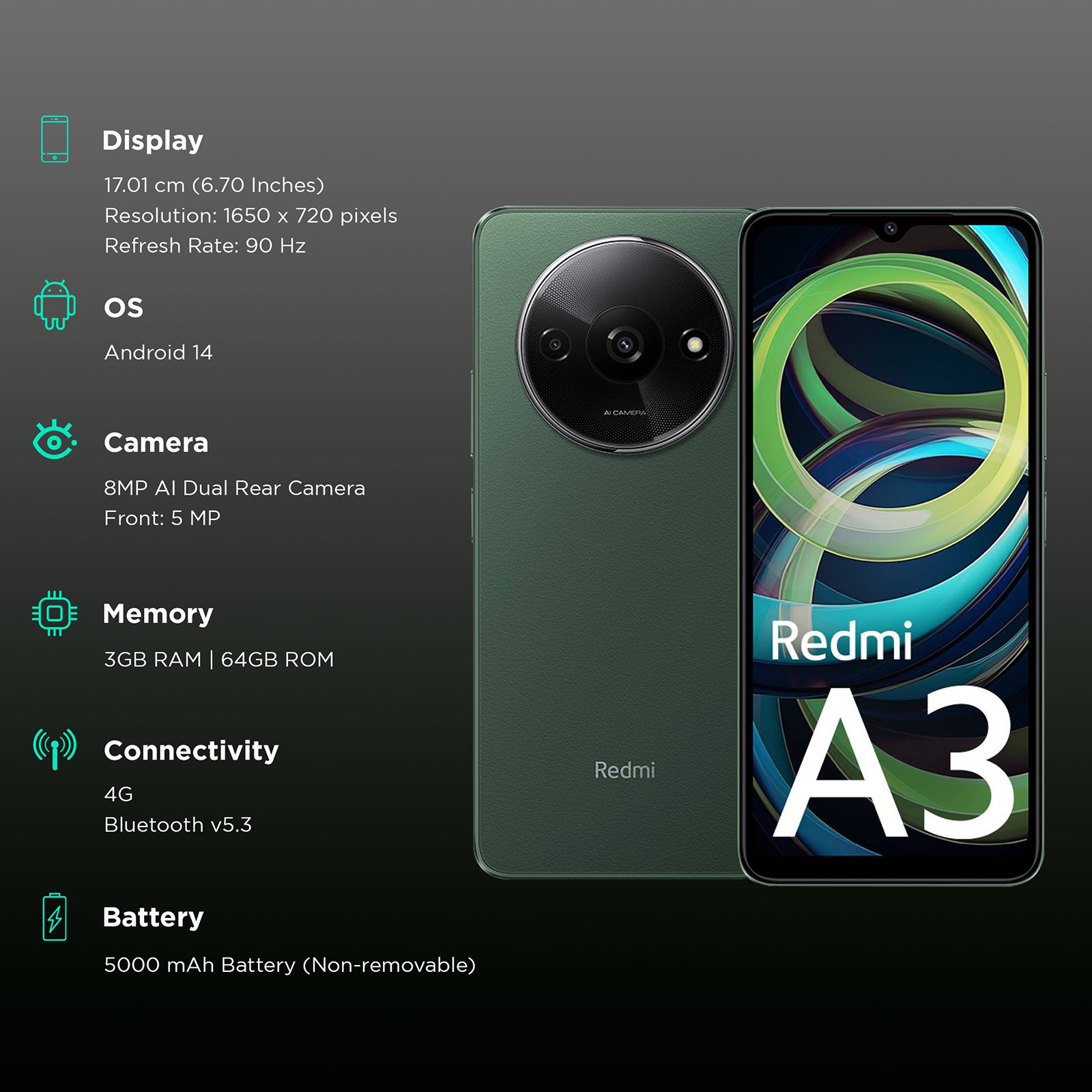 Redmi A3 (3GB RAM, 64GB, Olive Green)_3
