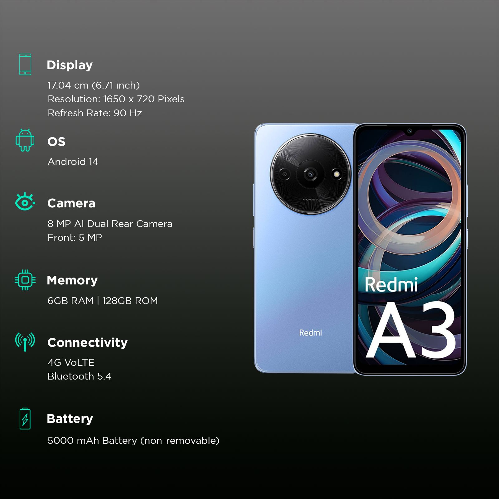 Redmi A3 (6GB RAM, 128GB, Lake Blue) Redmi A3 (6GB RAM, 128GB, Lake Blue)_3
