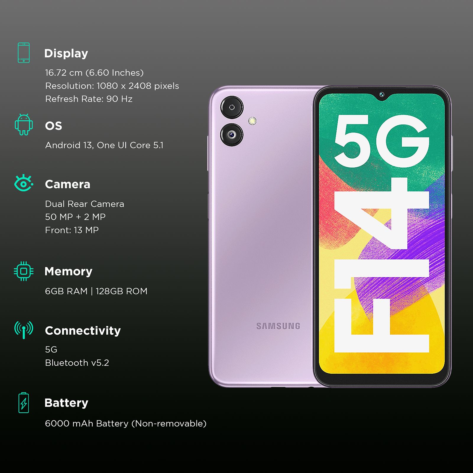 SAMSUNG Galaxy F14 5G (6GB RAM, 128GB, BAE Purple)_3