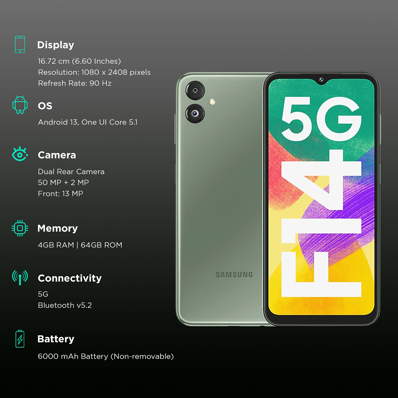 SAMSUNG Galaxy F14 5G (4GB RAM, 64GB, G.O.A.T Green) SAMSUNG Galaxy F14 5G (4GB RAM, 64GB, G.O.A.T Green)_3