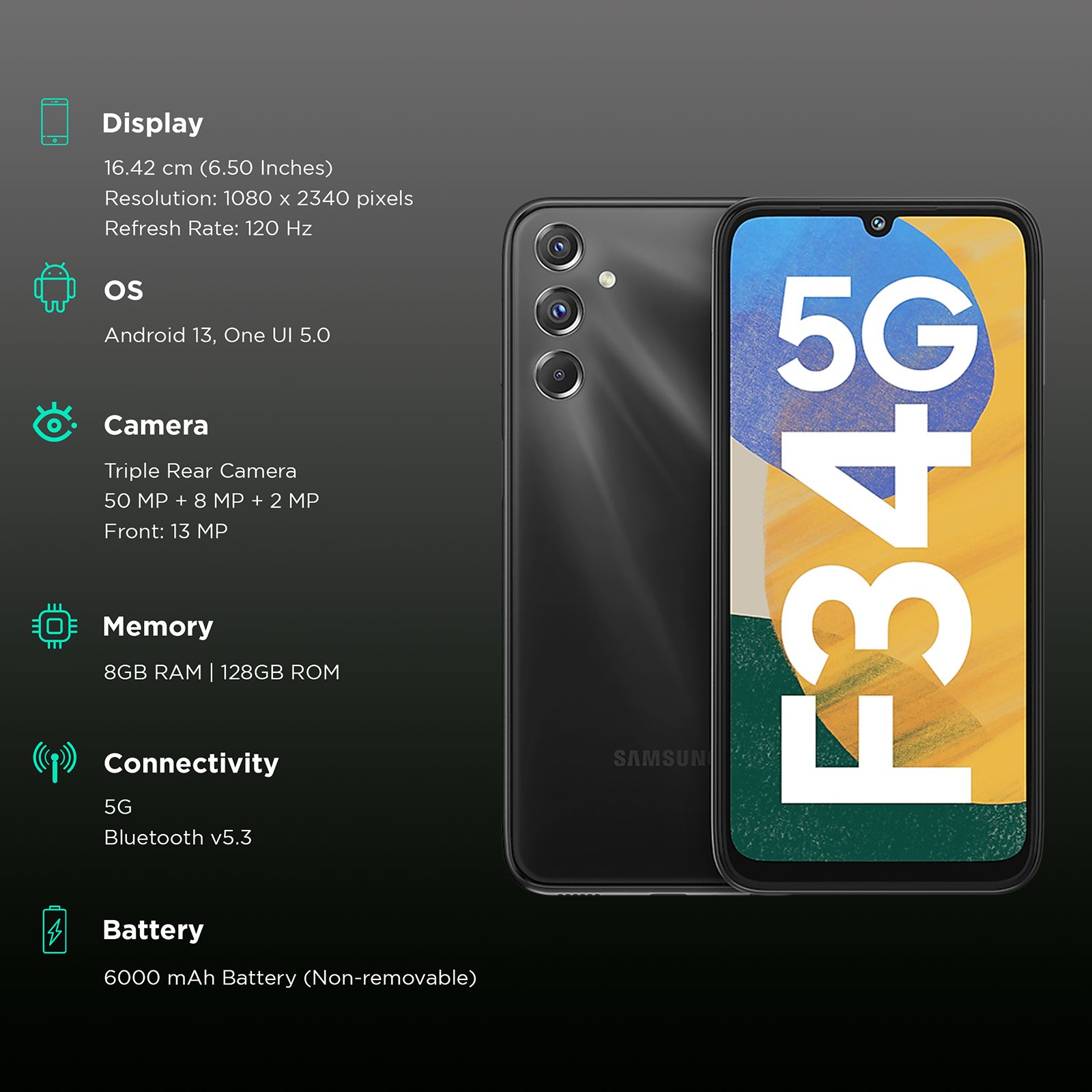 SAMSUNG Galaxy F34 5G (8GB RAM, 128GB, Electric Black)_3