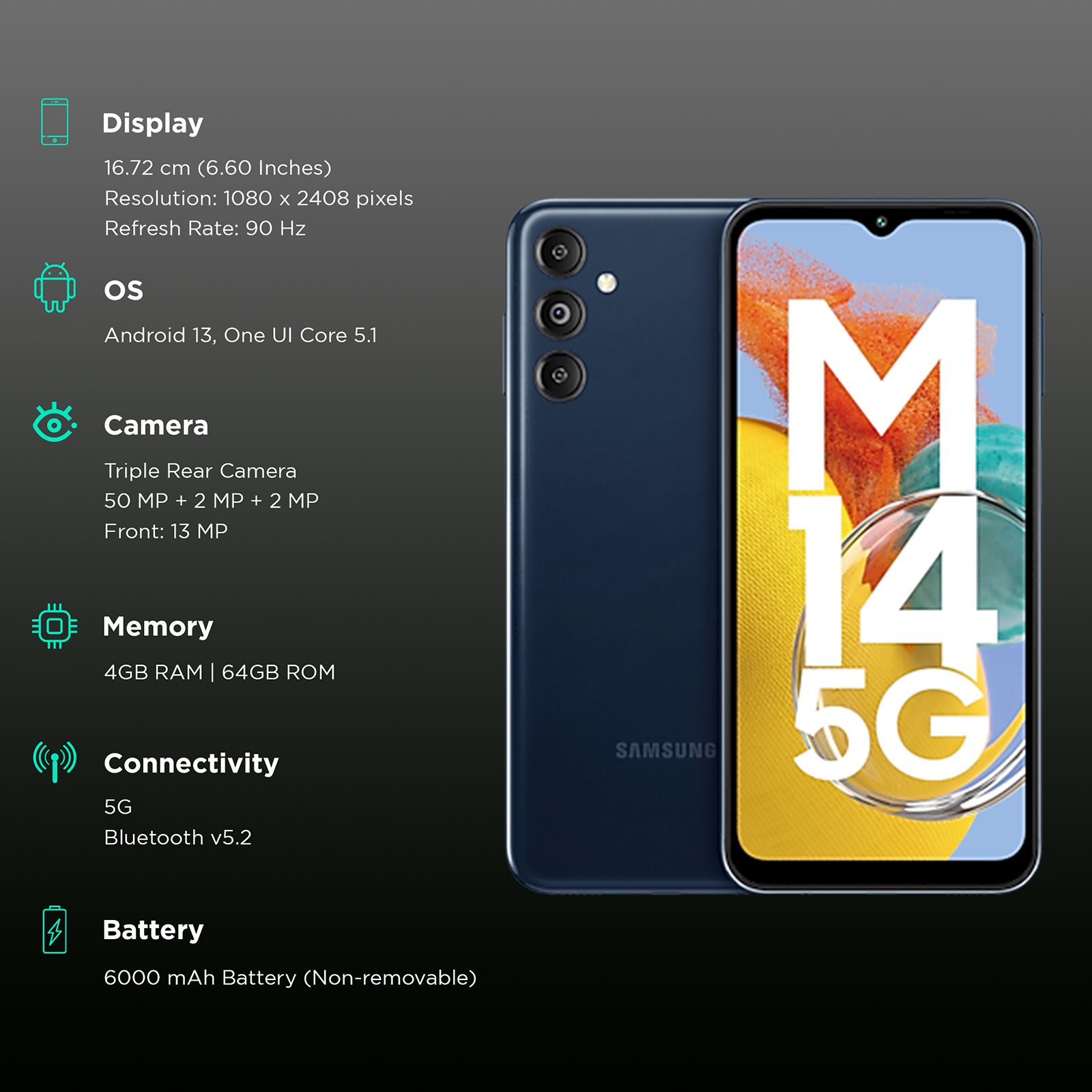 SAMSUNG Galaxy M14 5G (4GB RAM, 64GB, Berry Blue) SAMSUNG Galaxy M14 5G (4GB RAM, 64GB, Berry Blue)_3