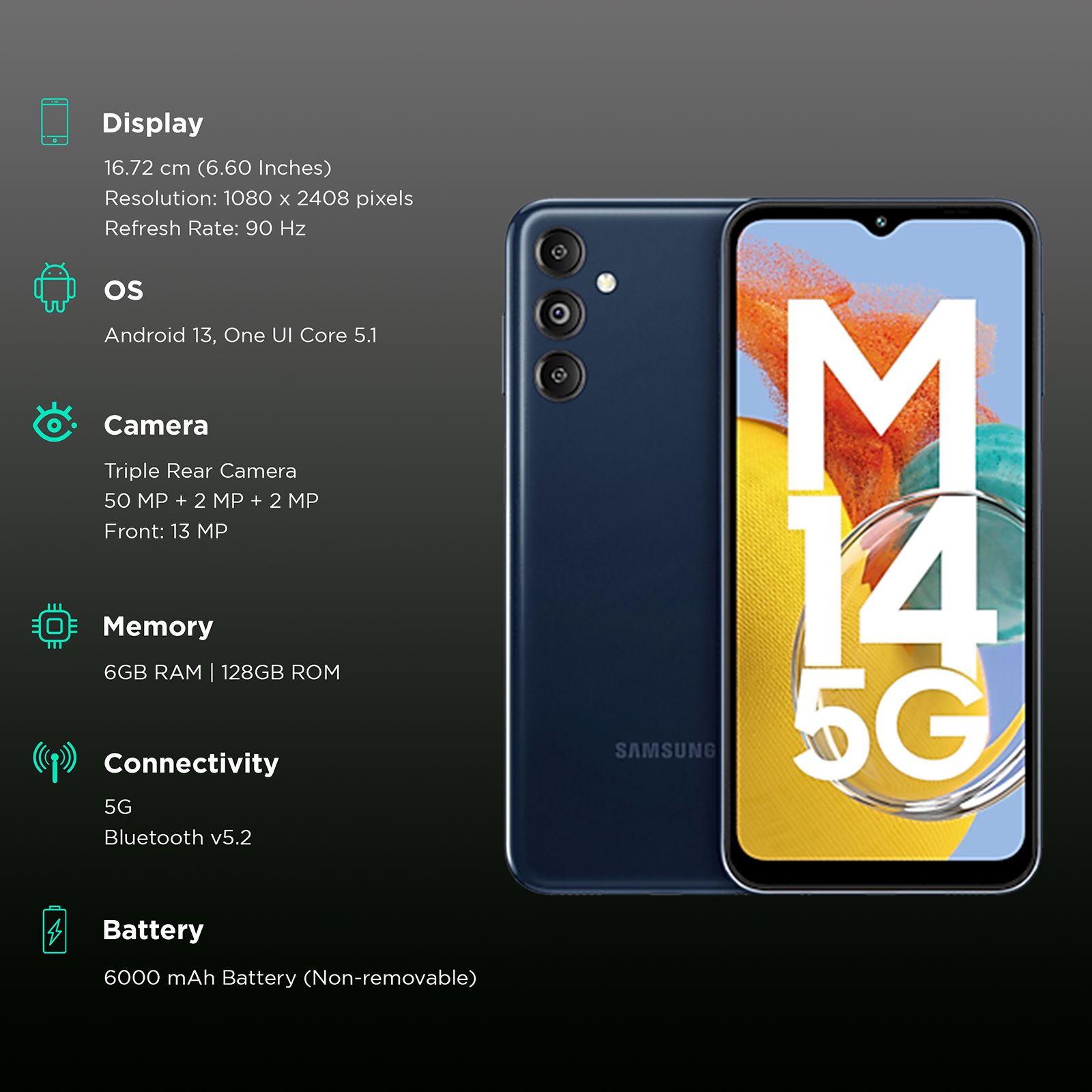 SAMSUNG Galaxy M14 5G (6GB RAM, 128GB, Berry Blue) SAMSUNG Galaxy M14 5G (6GB RAM, 128GB, Berry Blue)_3