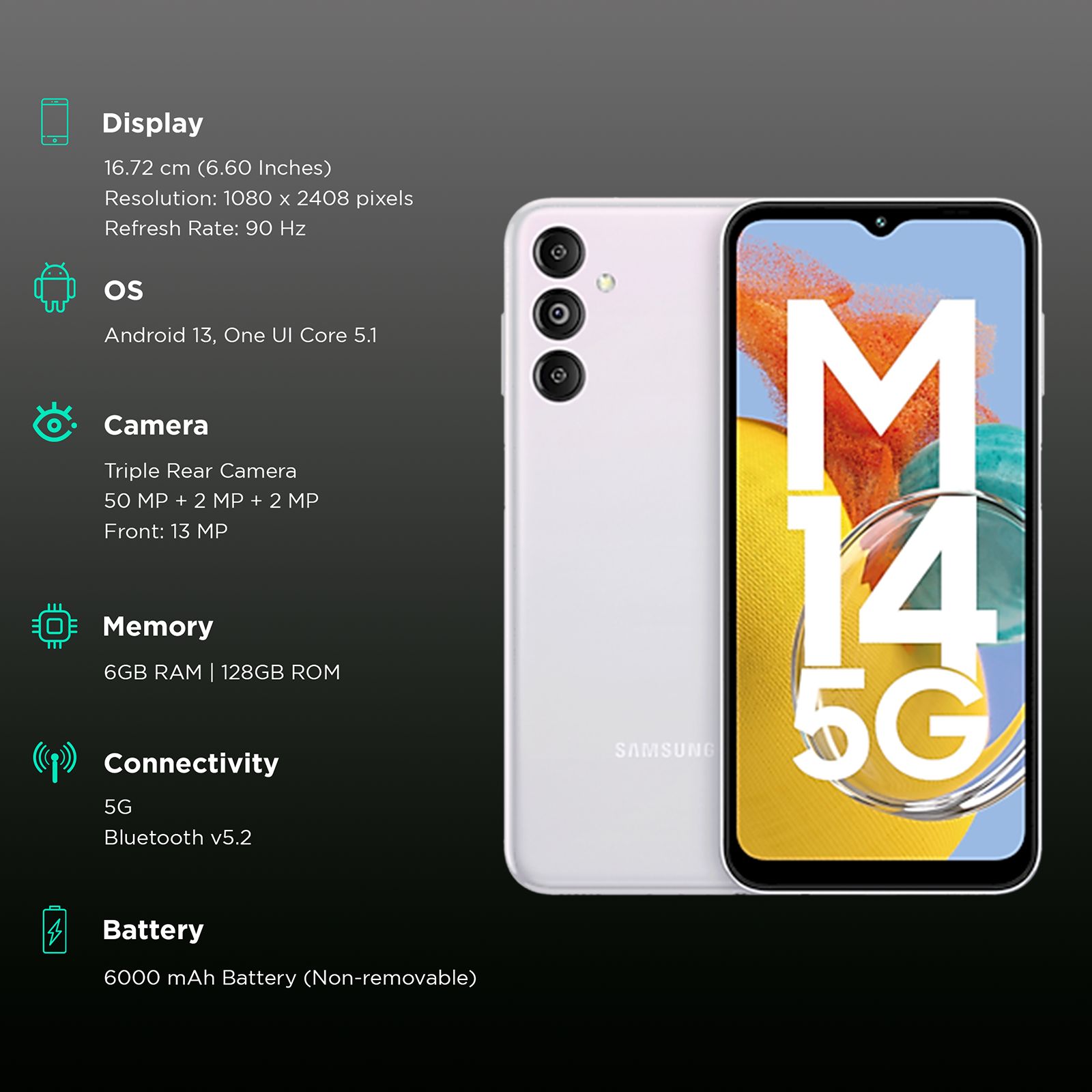 SAMSUNG Galaxy M14 5G (6GB RAM, 128GB, Icy Silver) SAMSUNG Galaxy M14 5G (6GB RAM, 128GB, Icy Silver)_3