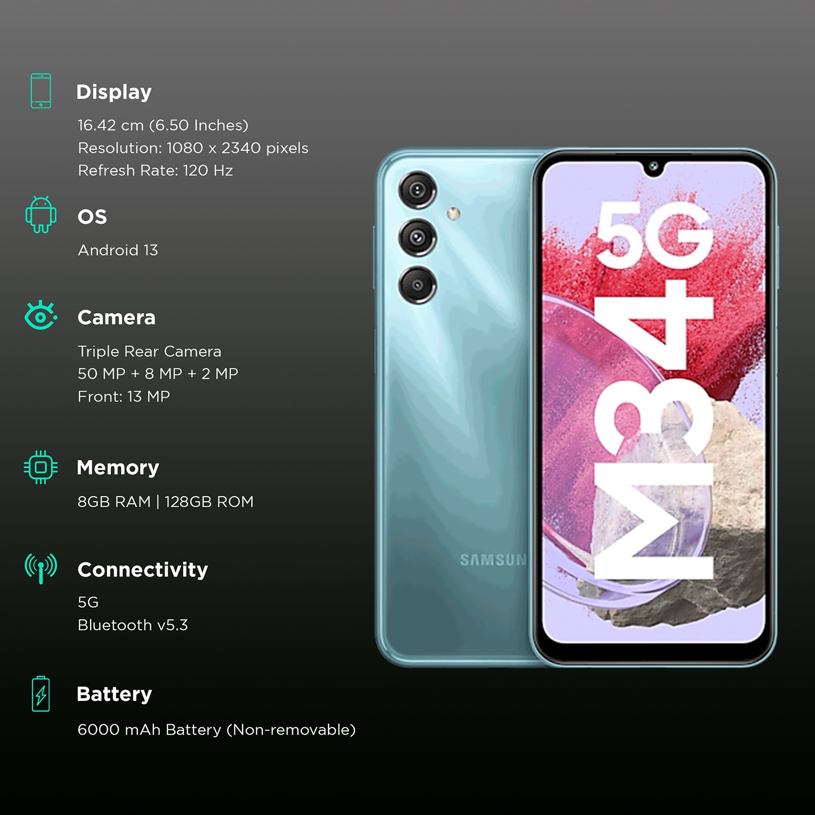 SAMSUNG Galaxy M34 5G (8GB RAM, 128GB, Waterfall Blue)_3