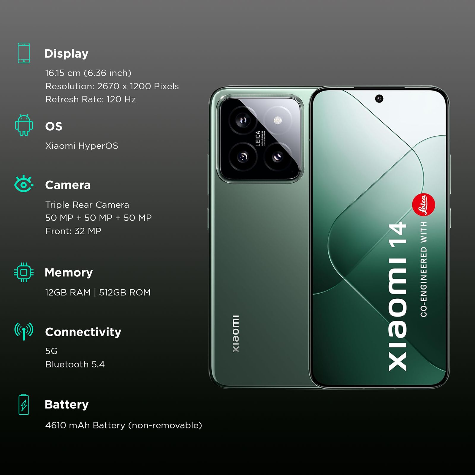 Xiaomi 14 5G (12GB RAM, 512GB, Jade Green) Xiaomi 14 5G (12GB RAM, 512GB, Jade Green)_3