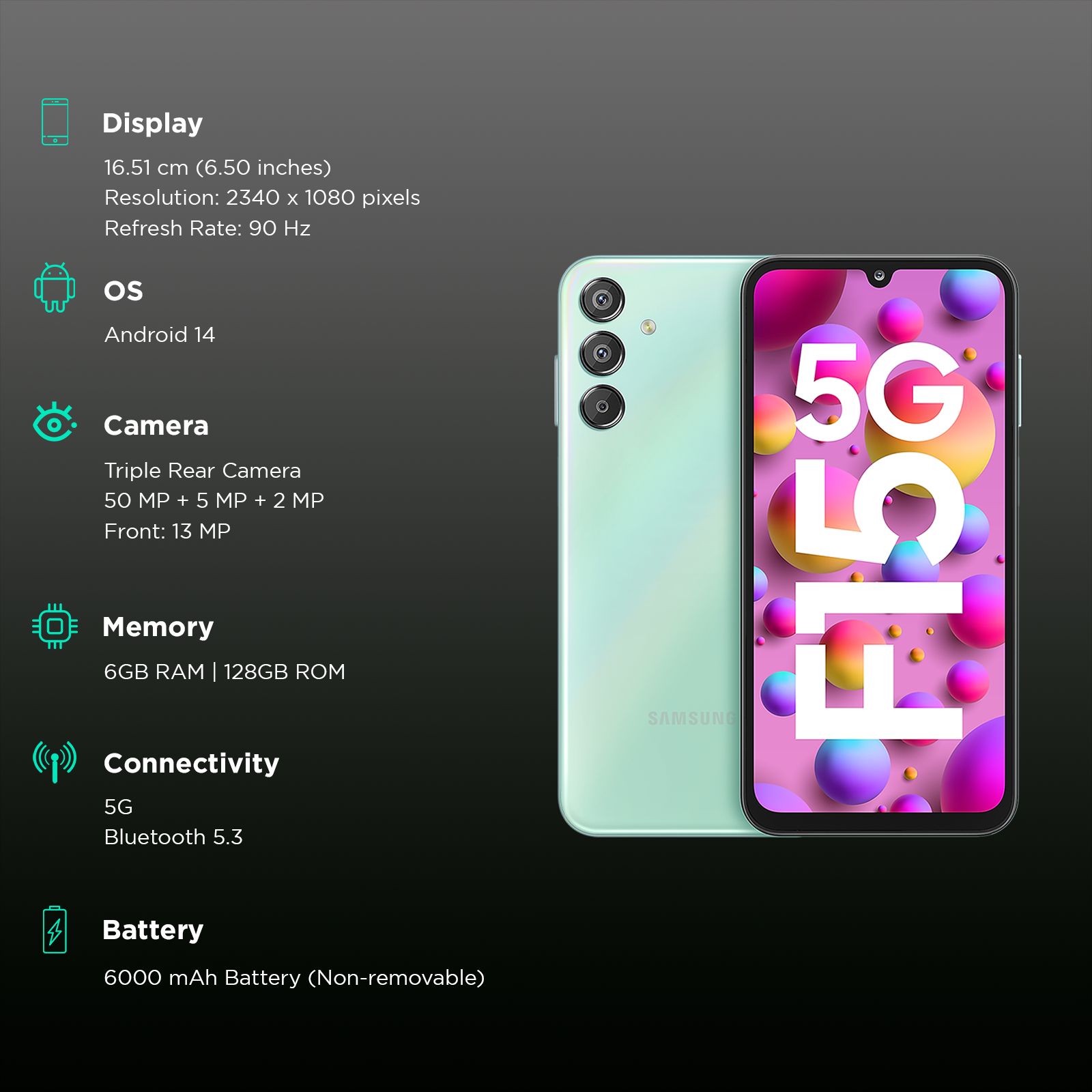 SAMSUNG Galaxy F15 5G (6GB RAM, 128GB, Light Green)_3