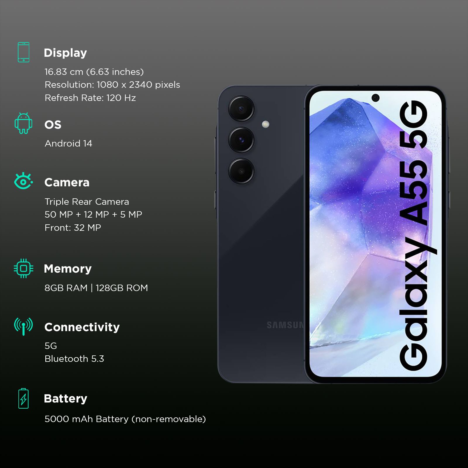 SAMSUNG Galaxy A55 5G (8GB RAM, 128GB, Awesome Navy) SAMSUNG Galaxy A55 5G (8GB RAM, 128GB, Awesome Navy)_3