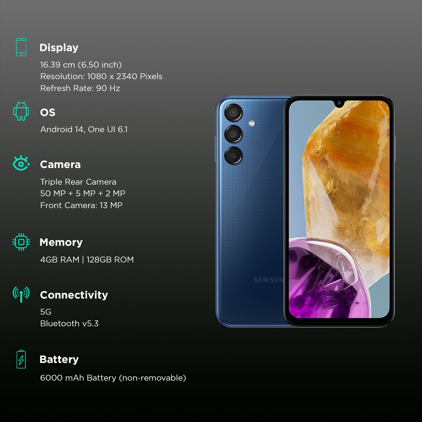 SAMSUNG Galaxy M15 5G Prime (4GB RAM, 128GB, Dark Blue) SAMSUNG Galaxy M15 5G Prime (4GB RAM, 128GB, Dark Blue)_3
