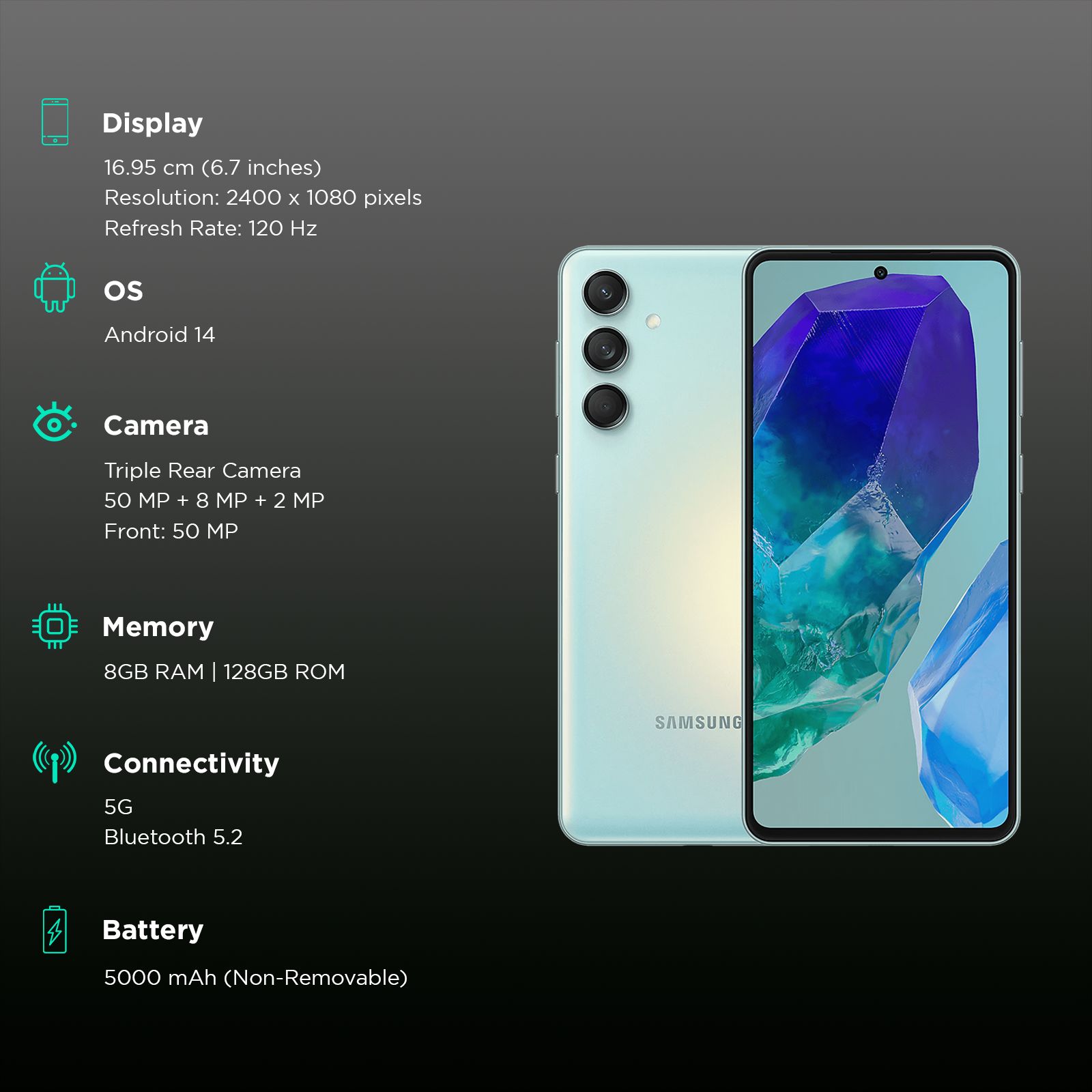 SAMSUNG Galaxy M55 5G (8GB RAM, 128GB, Light Green) SAMSUNG Galaxy M55 5G (8GB RAM, 128GB, Light Green)_3
