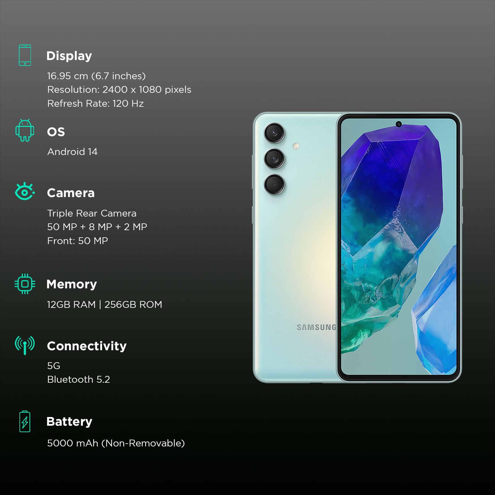 SAMSUNG Galaxy M55 5G (12GB RAM, 256GB, Light Green) SAMSUNG Galaxy M55 5G (12GB RAM, 256GB, Light Green)_3