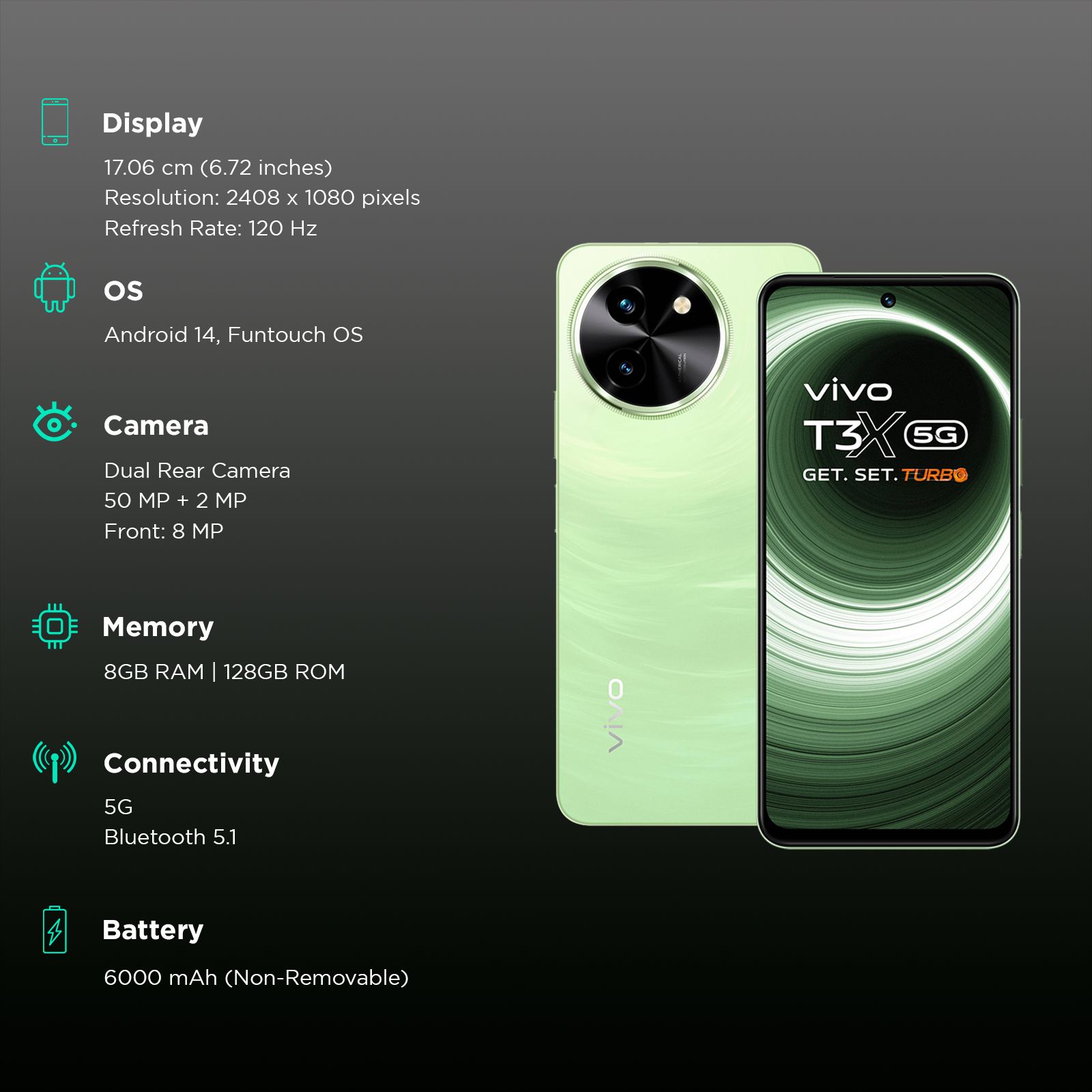 vivo T3x 5G (8GB RAM, 128GB, Celestial Green)_3