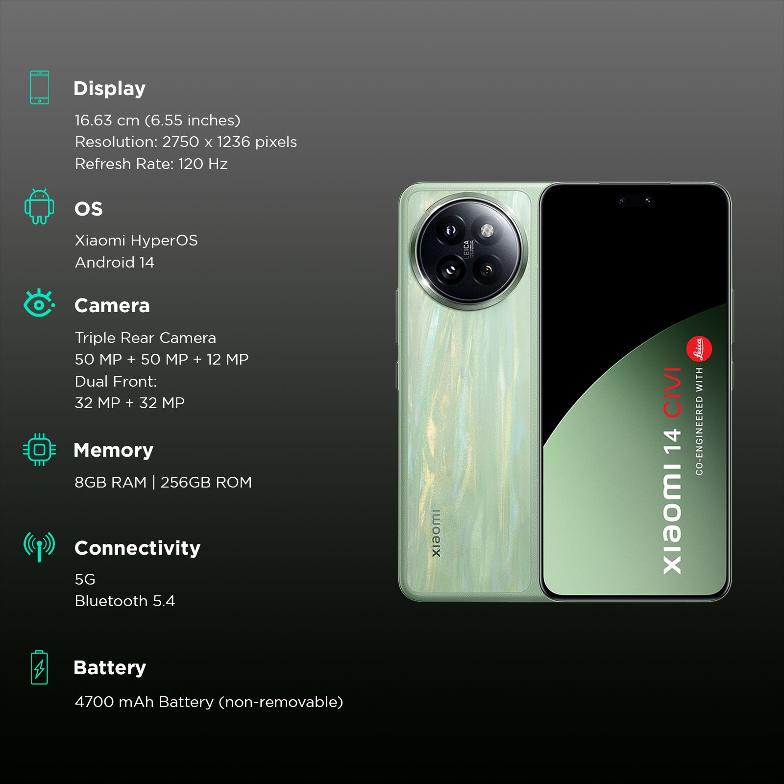 Xiaomi 14 CIVI 5G (8GB RAM, 256GB, Matcha Green) Xiaomi 14 CIVI 5G (8GB RAM, 256GB, Matcha Green)_3