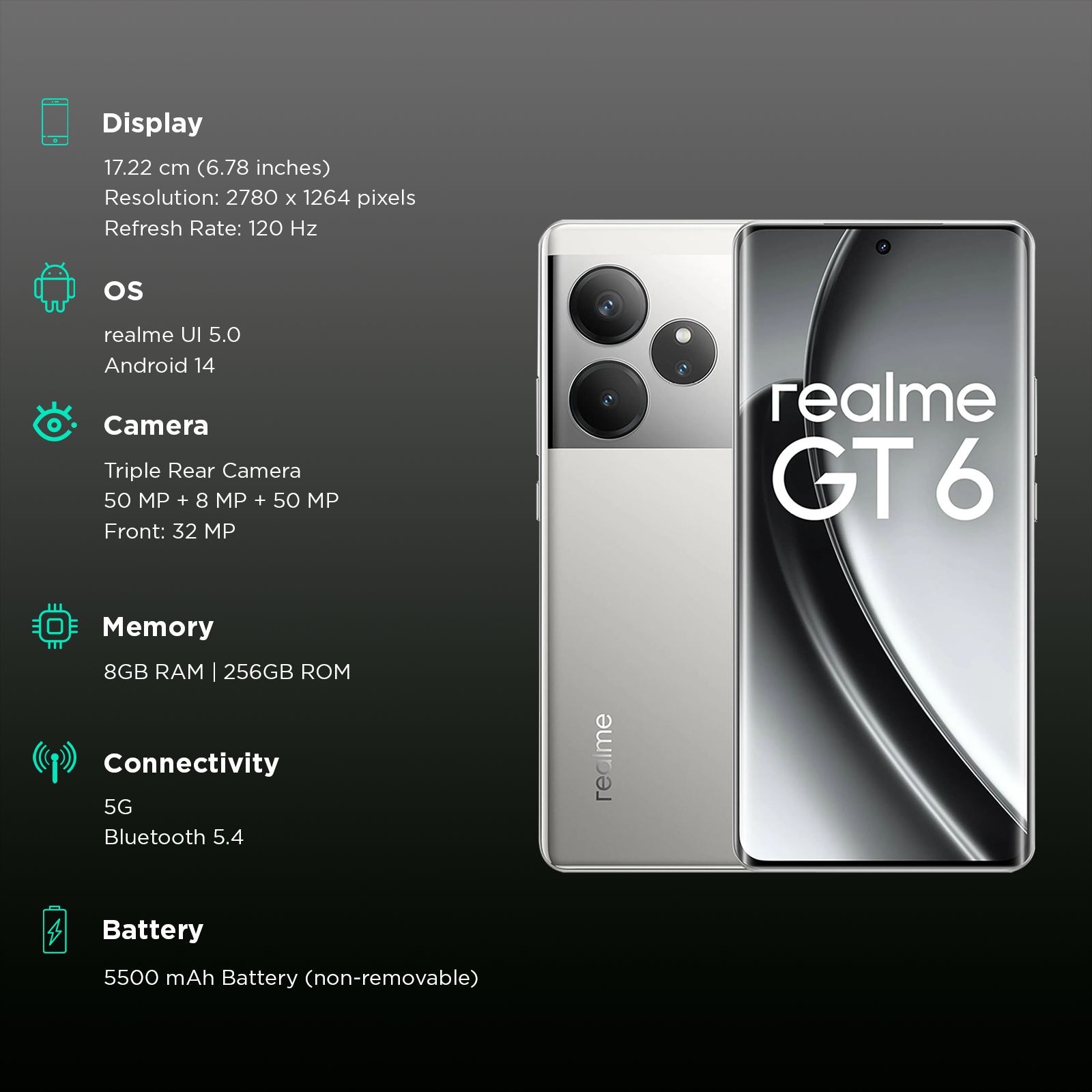 realme GT 6 5G (8GB RAM, 256GB, Fluid Silver)_3