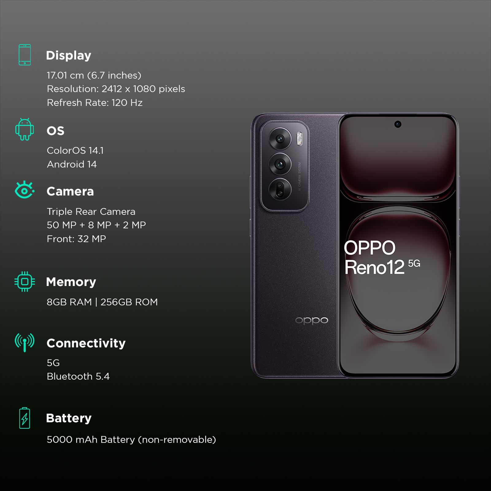 oppo Reno 12 5G (8GB RAM, 256GB, Matte Brown) oppo Reno 12 5G (8GB RAM, 256GB, Matte Brown)_3