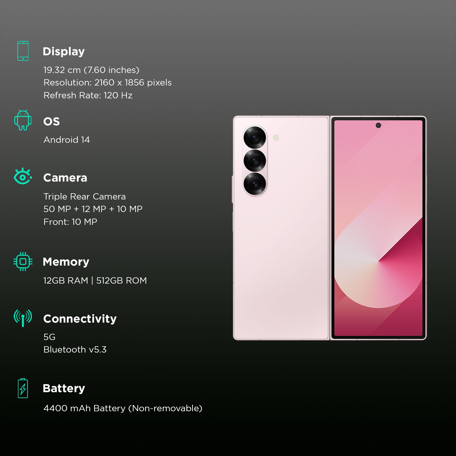 SAMSUNG Galaxy Z Fold6 5G (12GB RAM, 512GB, Pink)_3