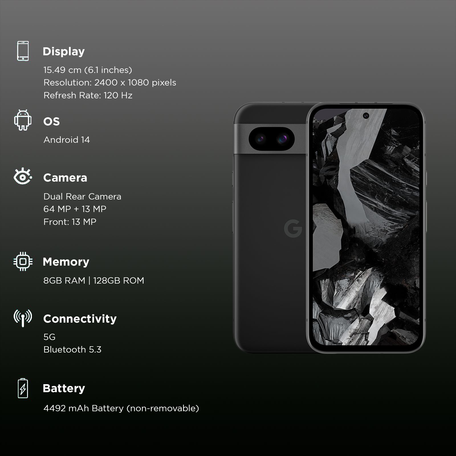 Google Pixel 8a 5G (8GB RAM, 128GB, Obsidian) Google Pixel 8a 5G (8GB RAM, 128GB, Obsidian)_3