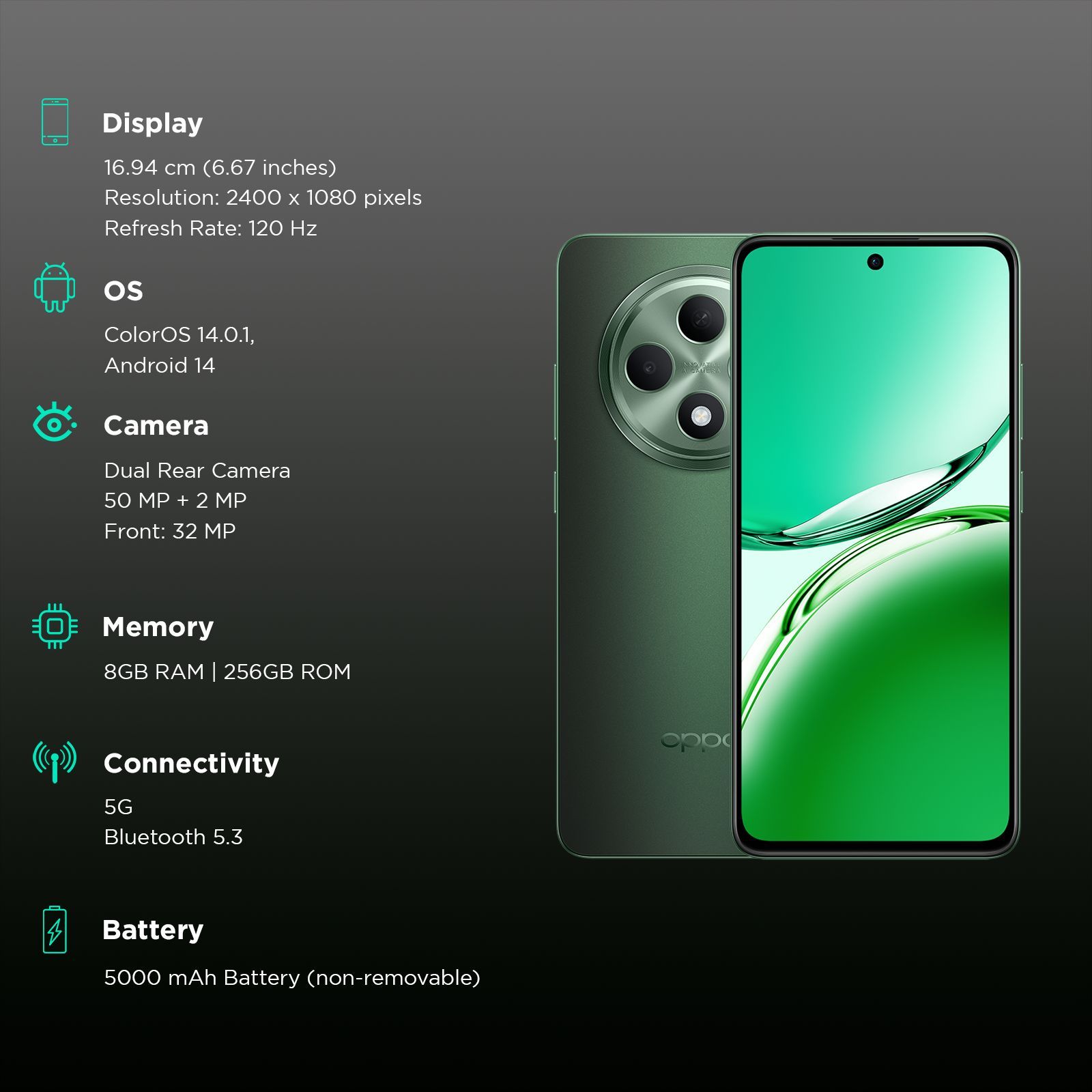 oppo F27 5G (8GB RAM, 128GB, Emerald Green)_3