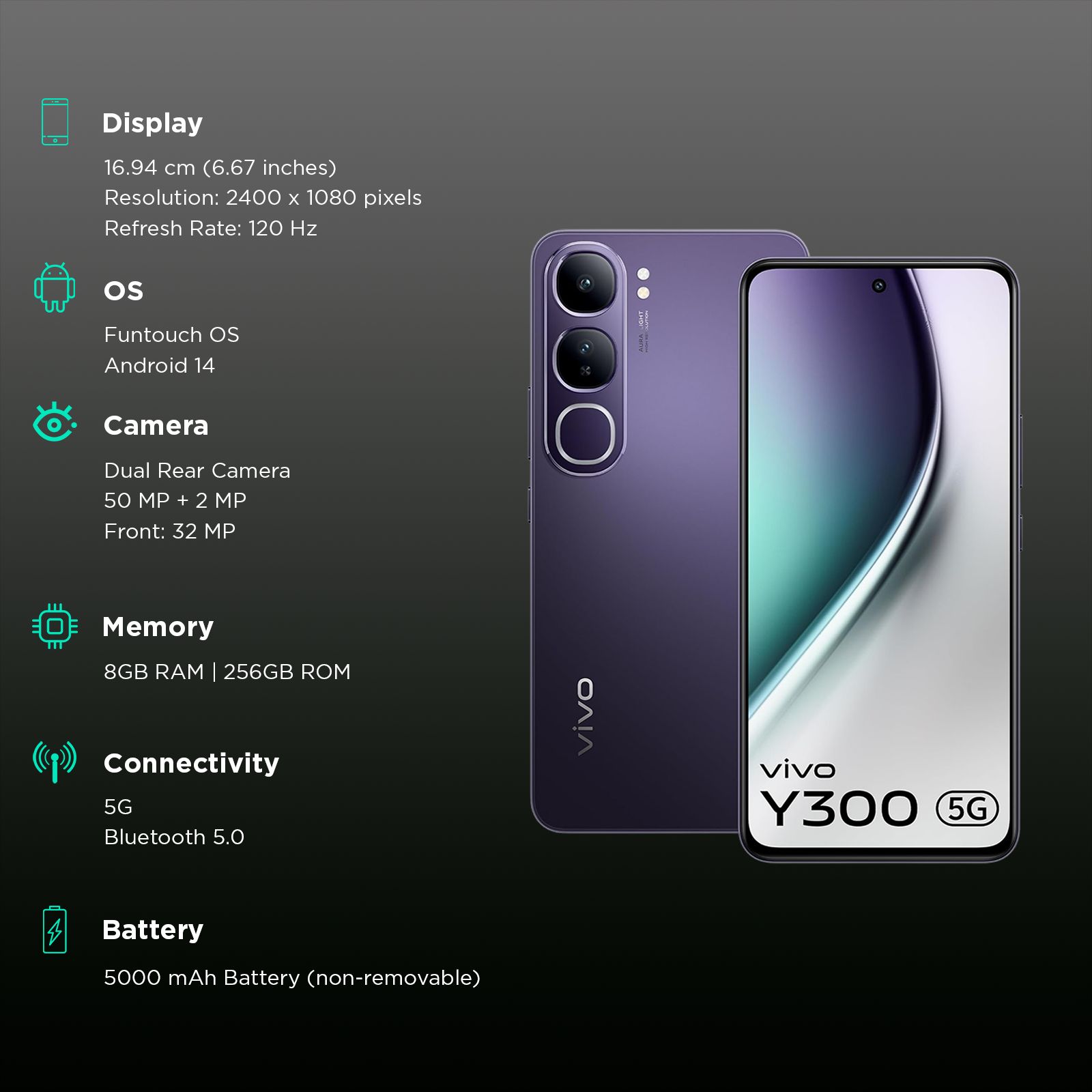vivo Y300 5G (8GB RAM, 256GB ROM, Phantom Purple) vivo Y300 5G (8GB RAM, 256GB ROM, Phantom Purple)_3