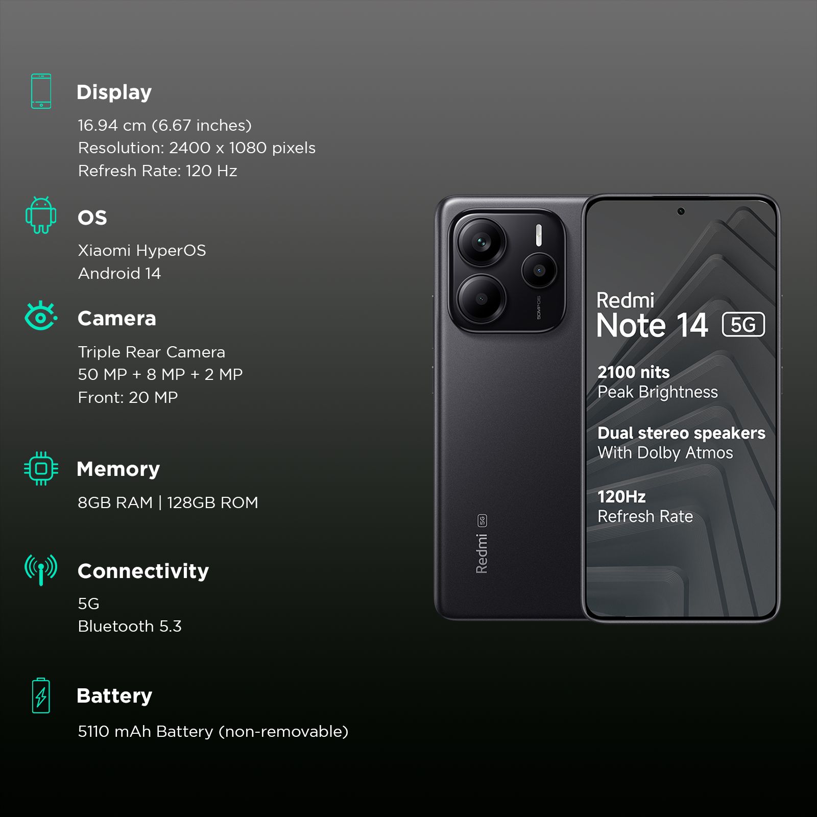 Redmi Note 14 5G (8GB RAM, 128GB, Titan Black) Redmi Note 14 5G (8GB RAM, 128GB, Titan Black)_3