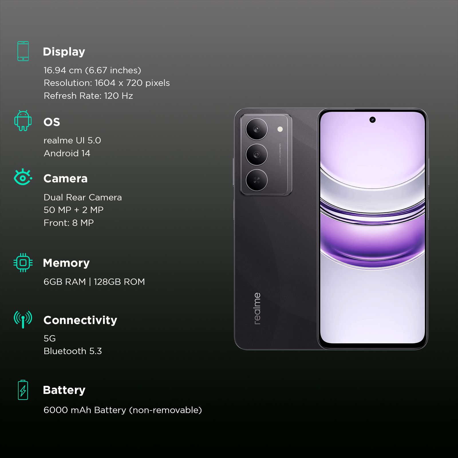realme 14x 5G (6GB RAM, 128GB, Crystal Black)_3