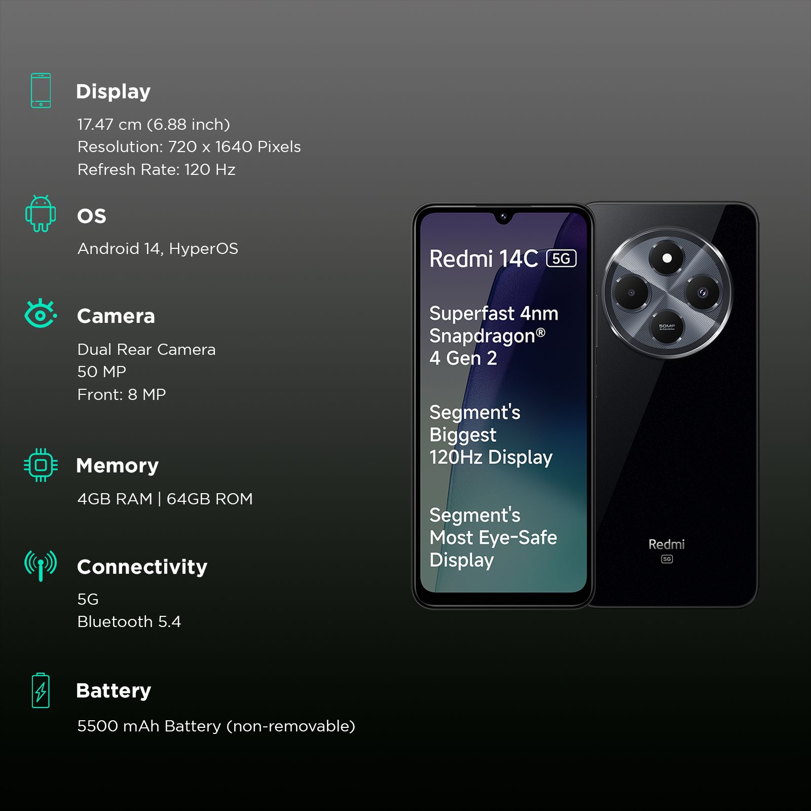 Redmi 14C 5G (4GB RAM, 64GB, Stargaze Black) Redmi 14C 5G (4GB RAM, 64GB, Stargaze Black)_3