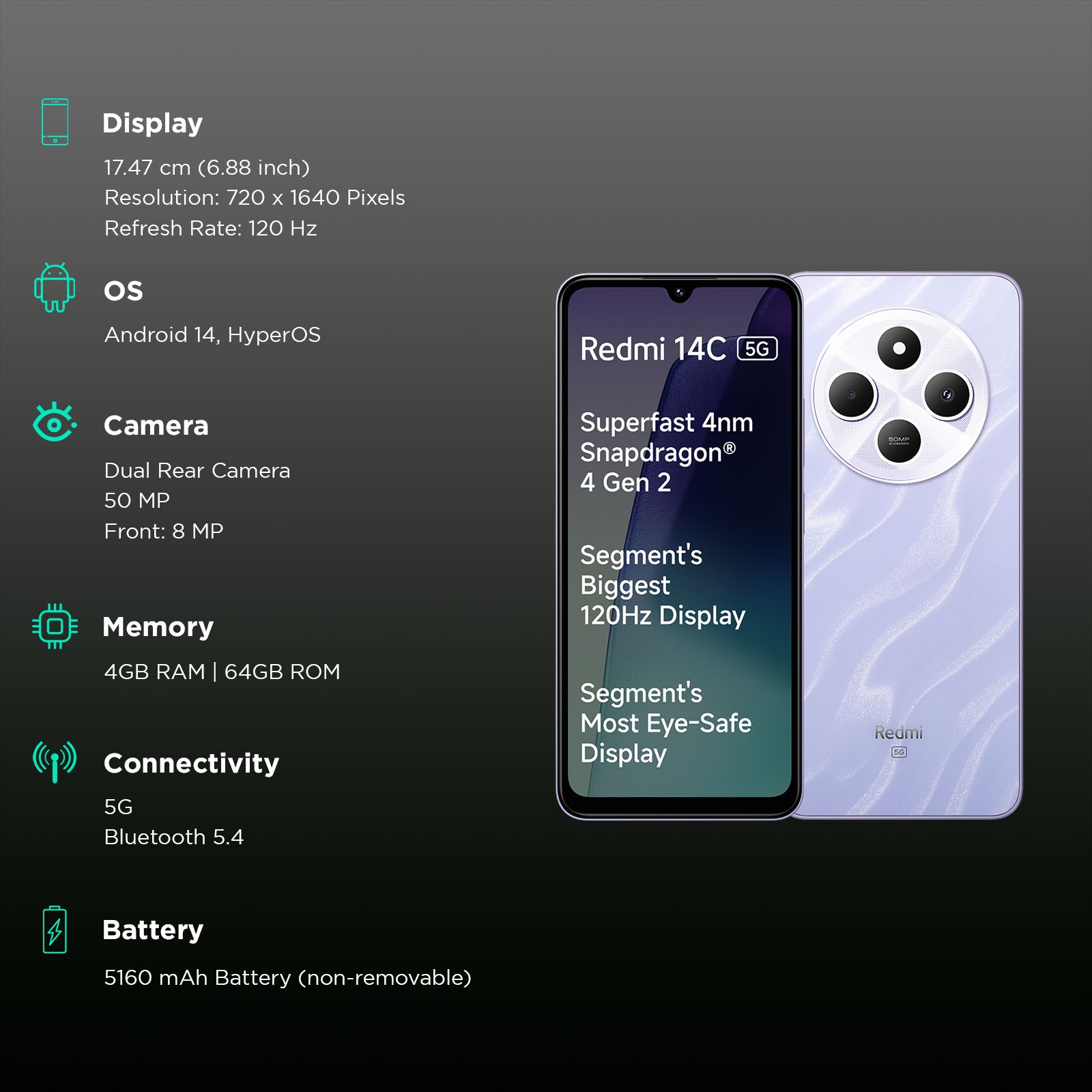 Redmi 14C 5G (4GB RAM, 64GB, Stardust Purple)_3