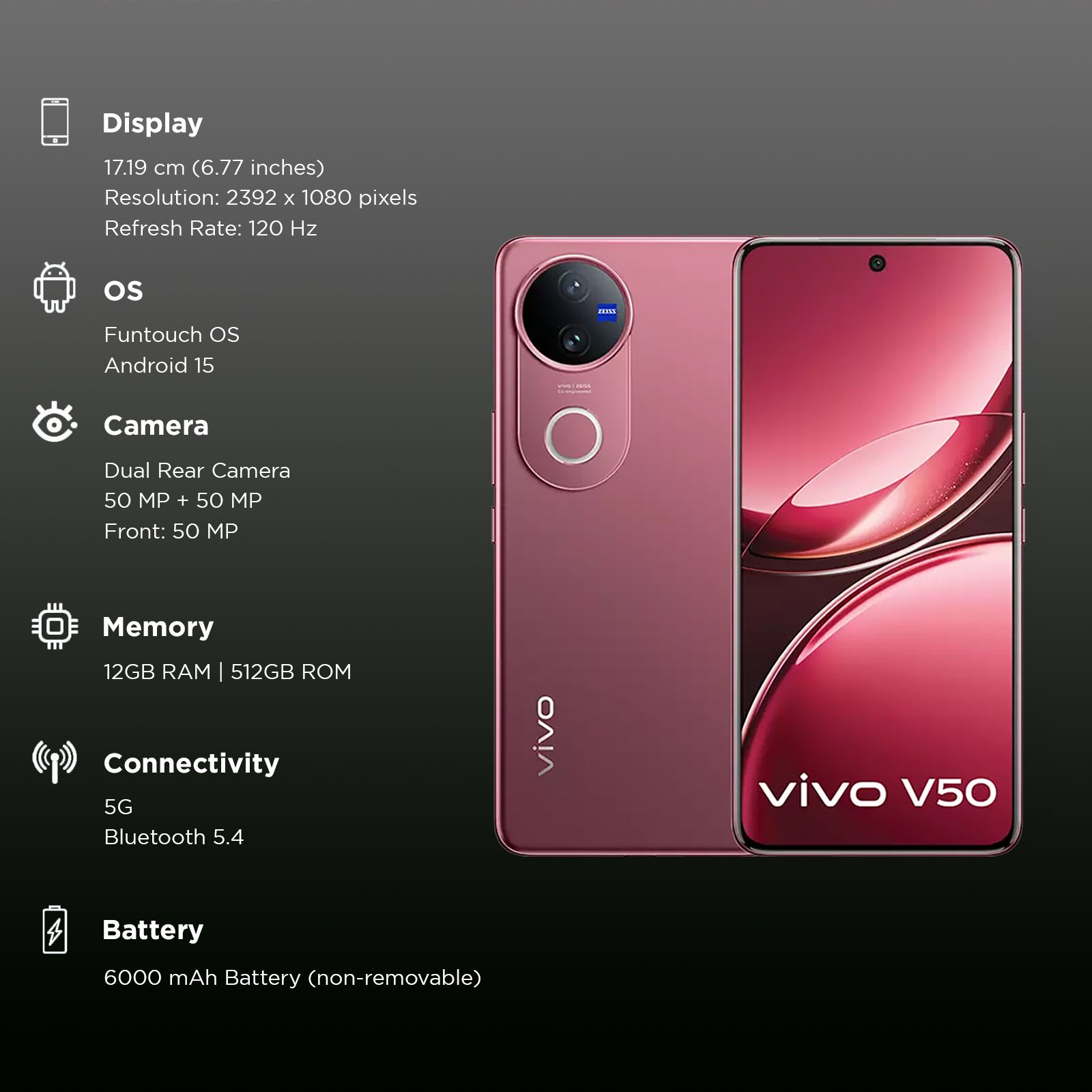 vivo V50 5G (12GB RAM, 512GB, Rose Red)_3