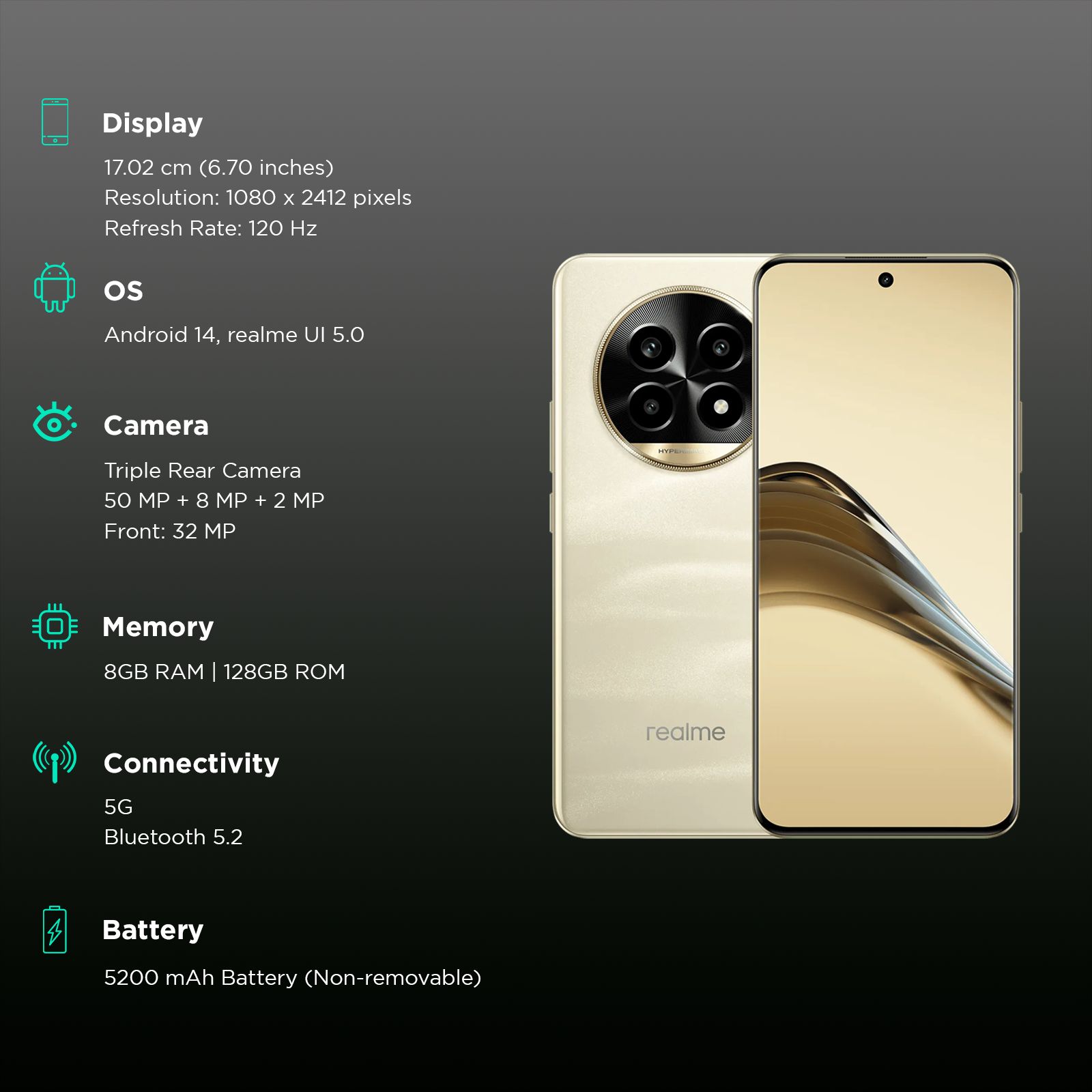 realme 14 Pro Lite 5G (8GB RAM, 128GB, Glass Gold)_3