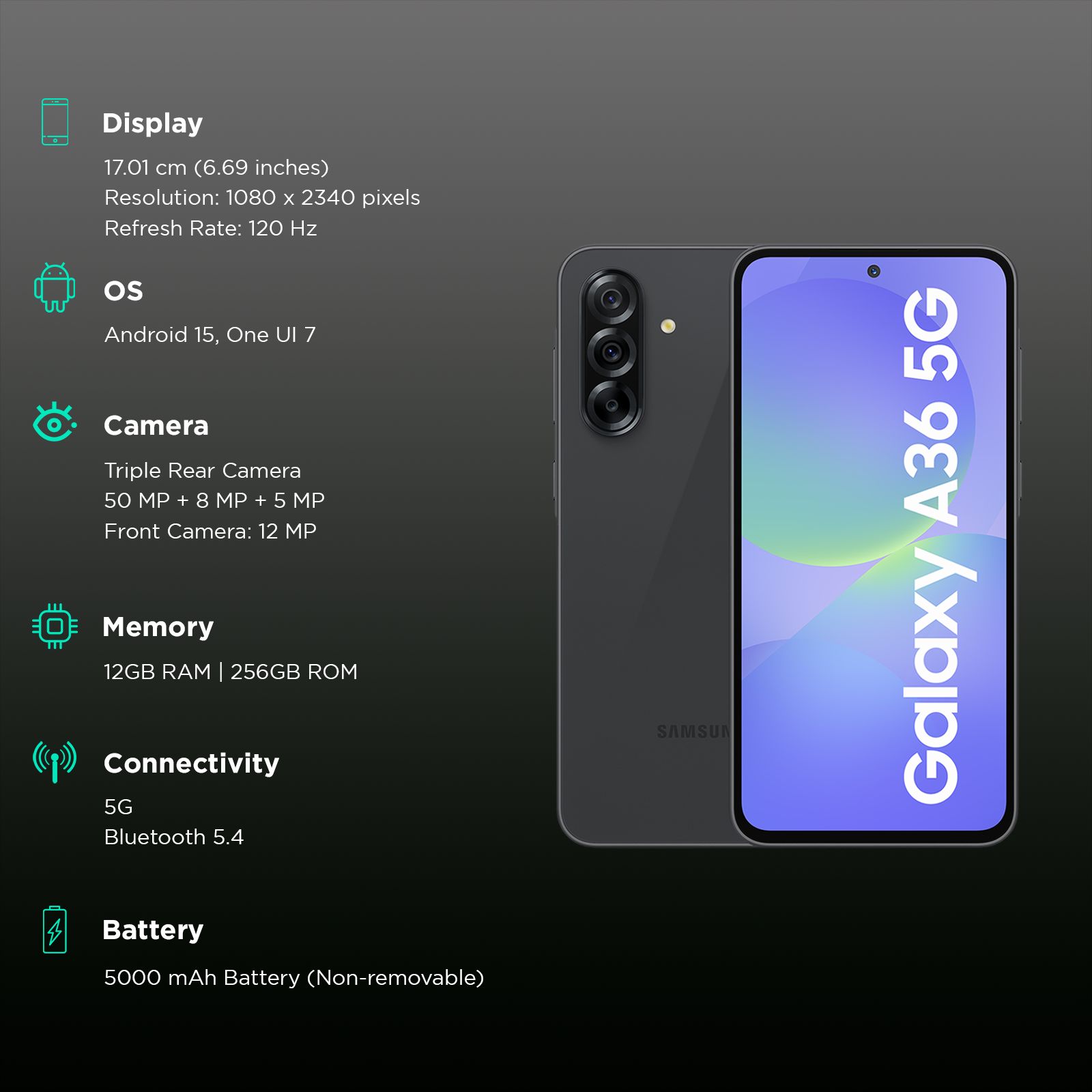 SAMSUNG Galaxy A36 5G (12GB RAM, 256GB, Awesome Black)_3