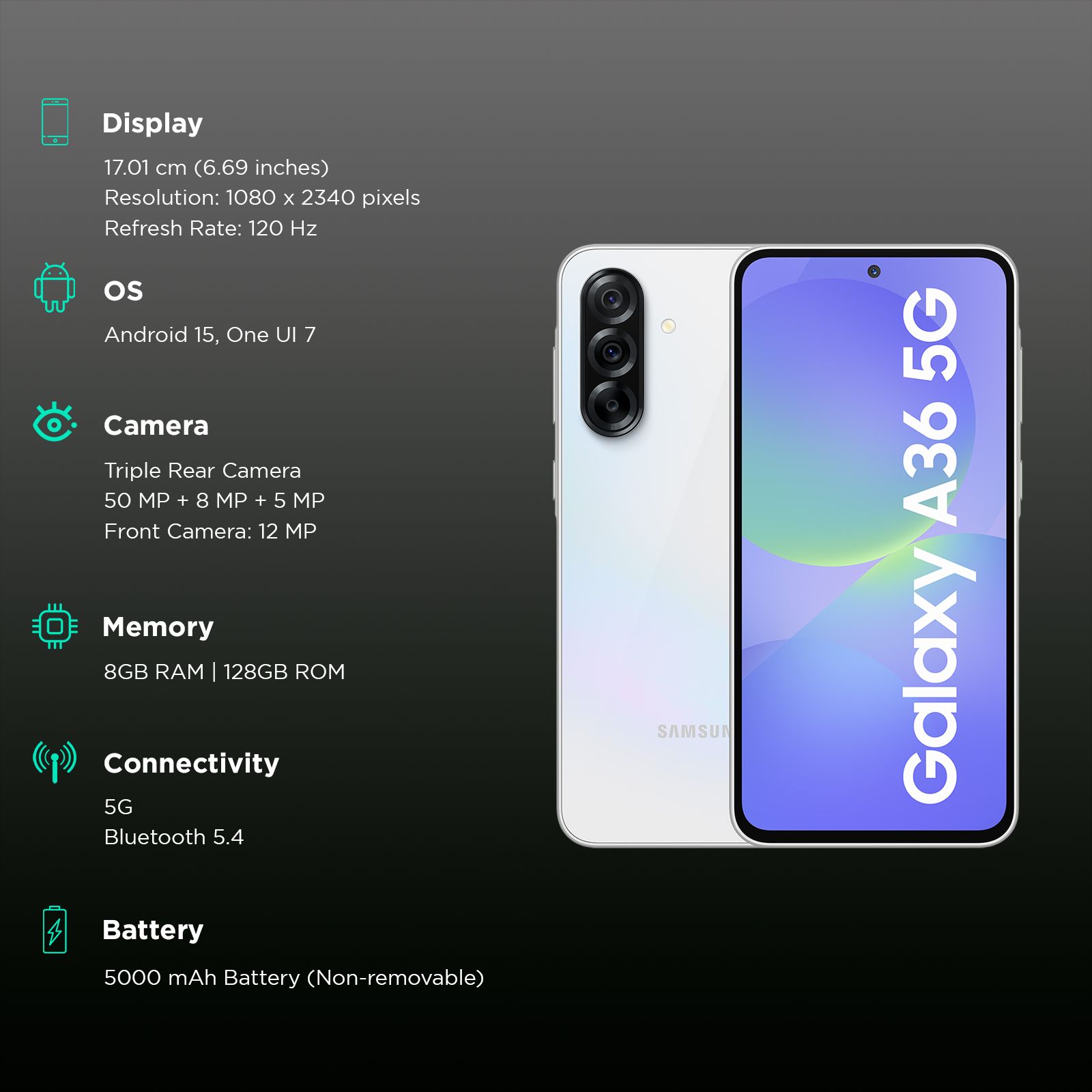 SAMSUNG Galaxy A36 5G (8GB RAM, 128GB, Awesome White) SAMSUNG Galaxy A36 5G (8GB RAM, 128GB, Awesome White)_3