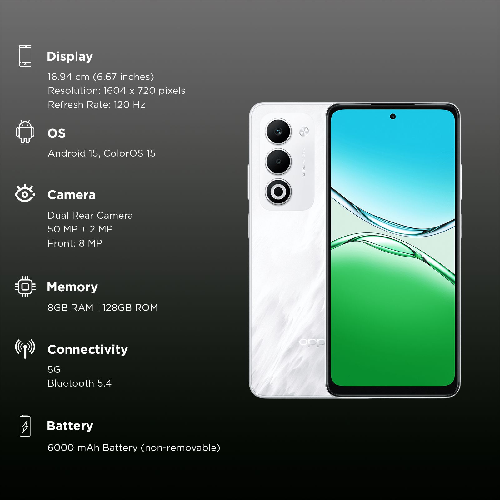 oppo A5 5G (8GB RAM, 128GB, Mist White)_3