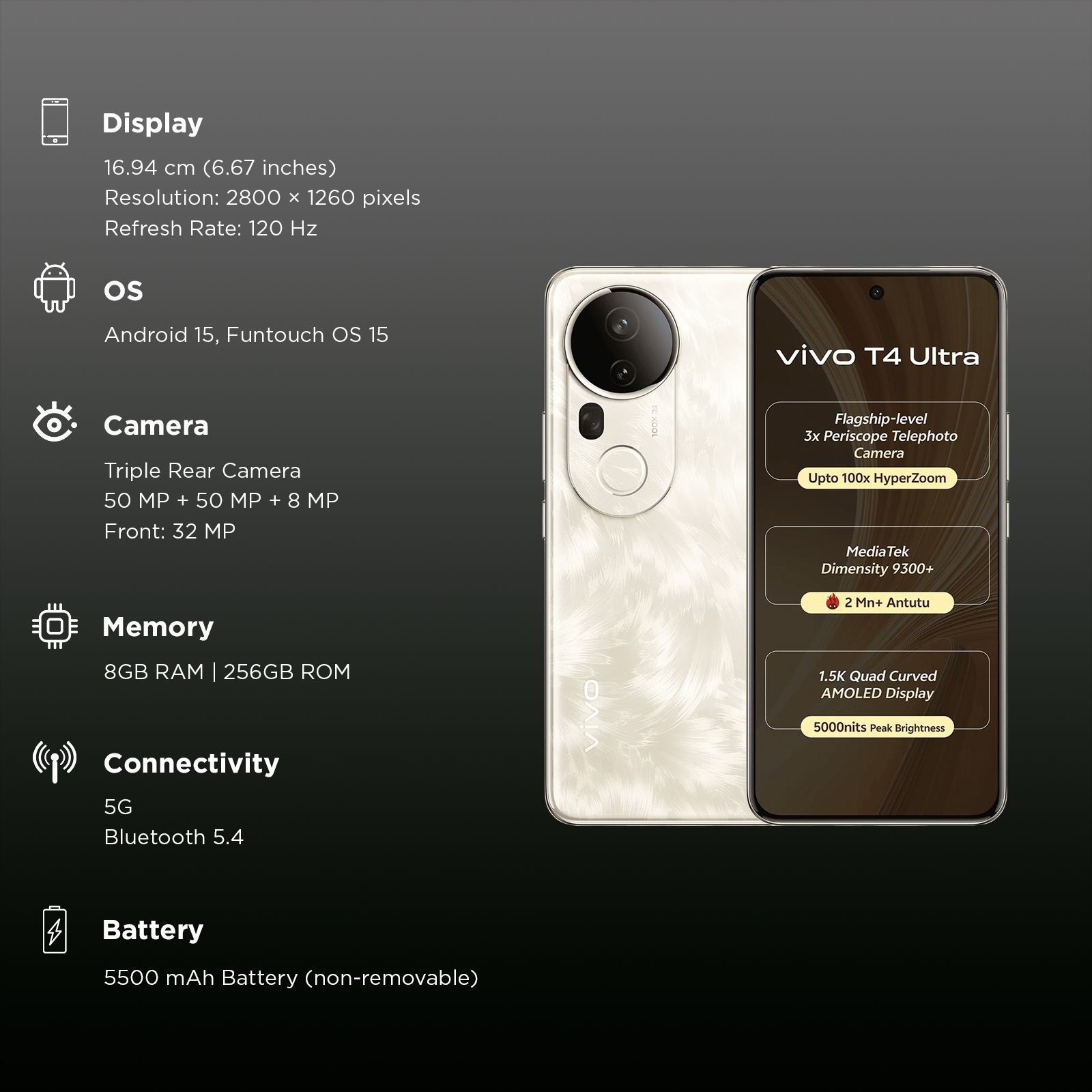 vivo T4 Ultra 5G (8GB RAM, 256GB, Phoenix Gold) vivo T4 Ultra 5G (8GB RAM, 256GB, Phoenix Gold)_3
