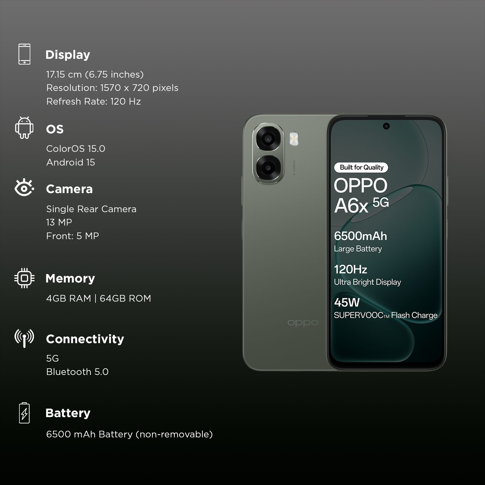 oppo A6x 5G (4GB RAM, 64GB, Olive Green) oppo A6x 5G (4GB RAM, 64GB, Olive Green)_3