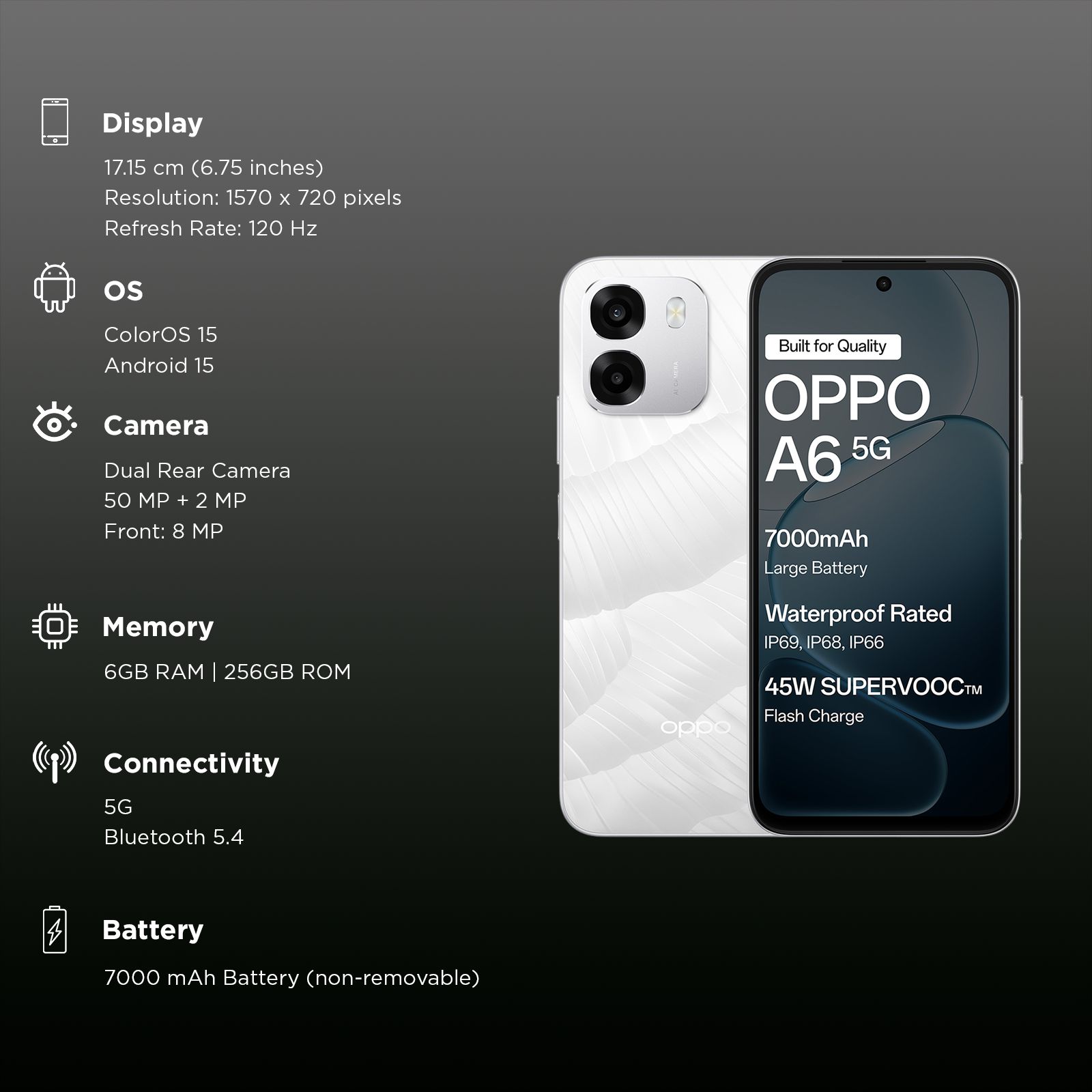 oppo A6 5G (6GB RAM, 256GB, Ice White)_3