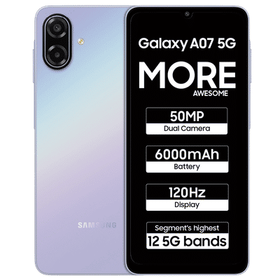 SAMSUNG Galaxy A07 5G (6GB RAM, 128GB, Light
                  Violet)