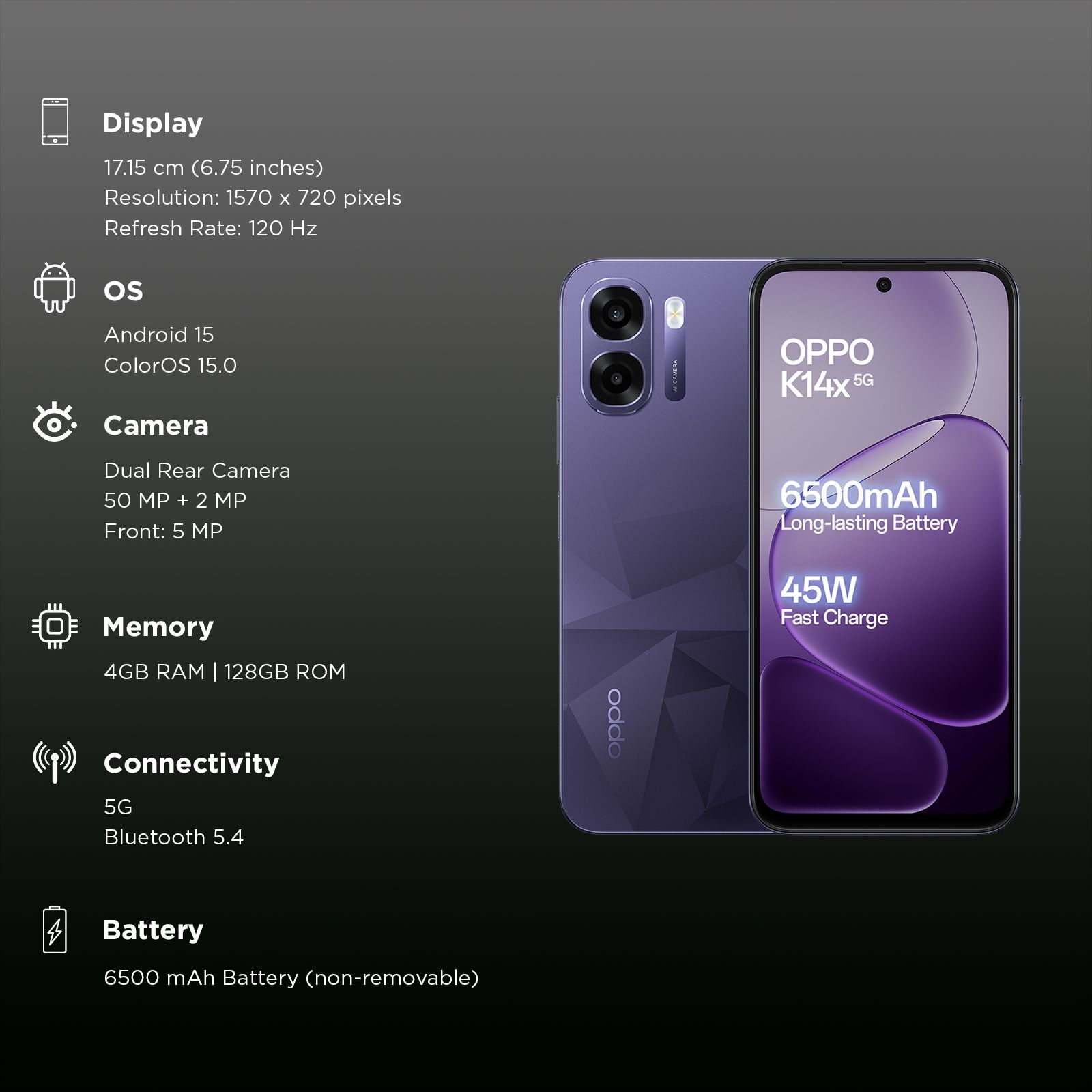 oppo K14x 5G (4GB RAM, 128GB, Prism Violet)_3
