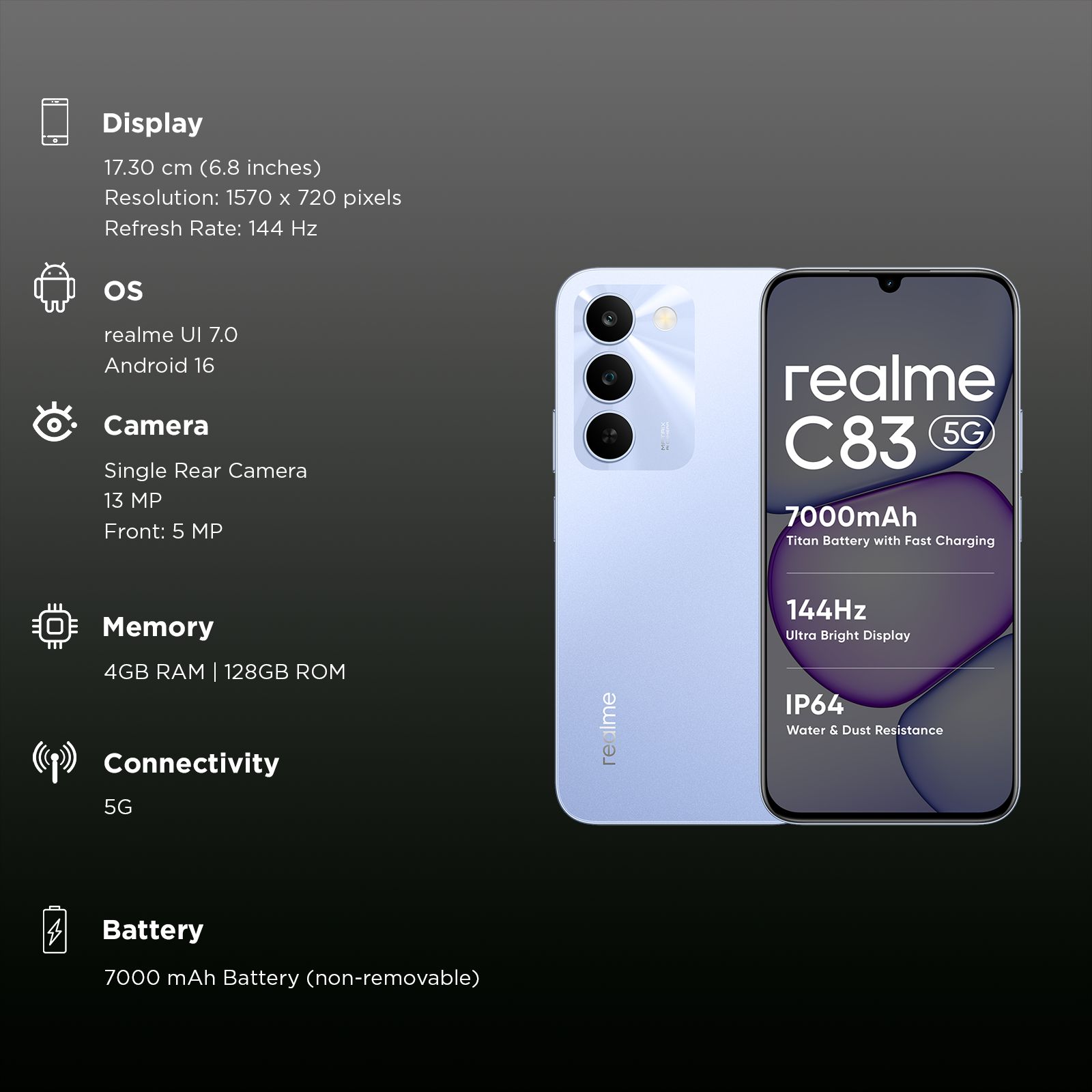 Realme C83 5G (4GB RAM, 128GB, Blooming Purple) Realme C83 5G (4GB RAM, 128GB, Blooming Purple)_3