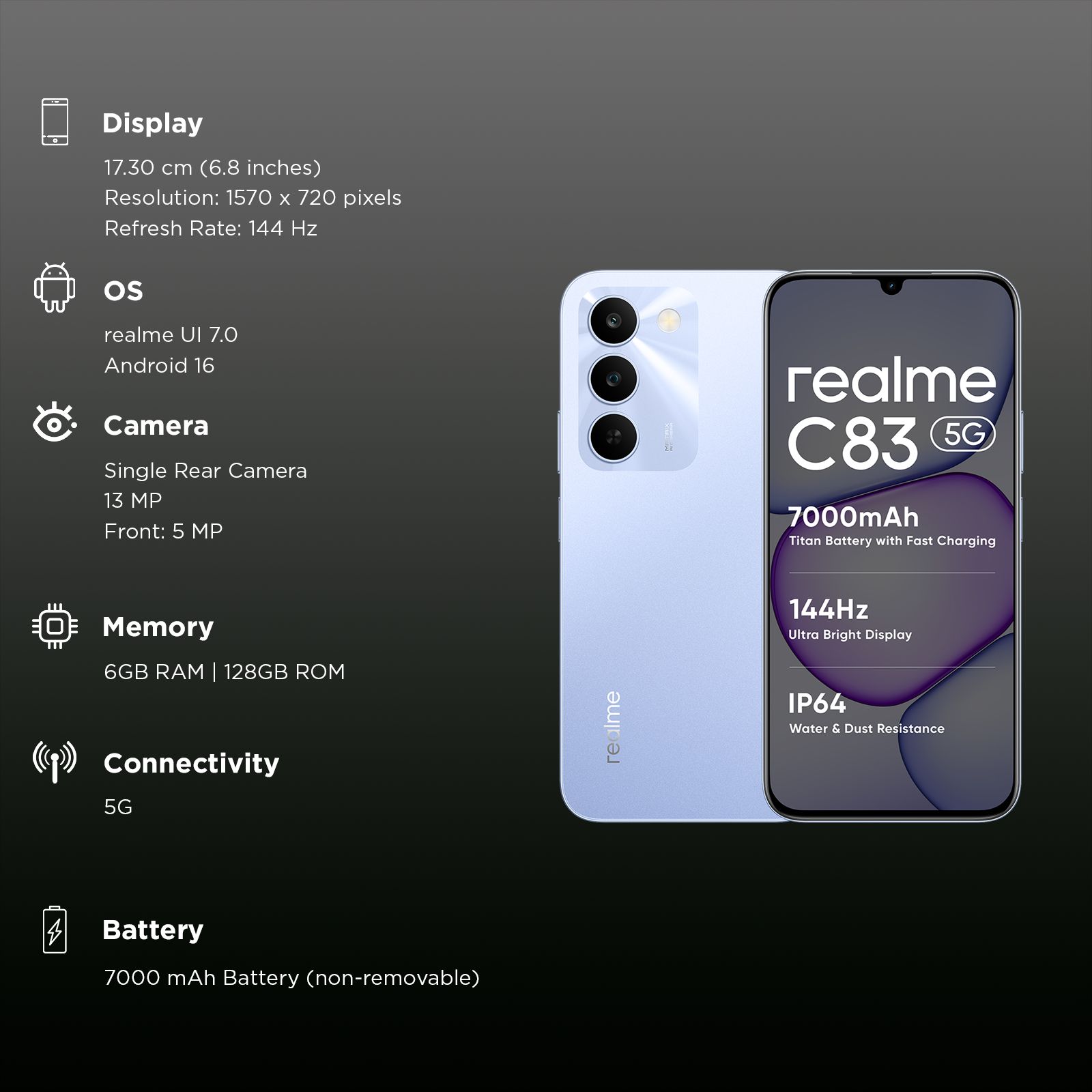 Realme C83 5G (6GB RAM, 128GB, Blooming Purple) Realme C83 5G (6GB RAM, 128GB, Blooming Purple)_3