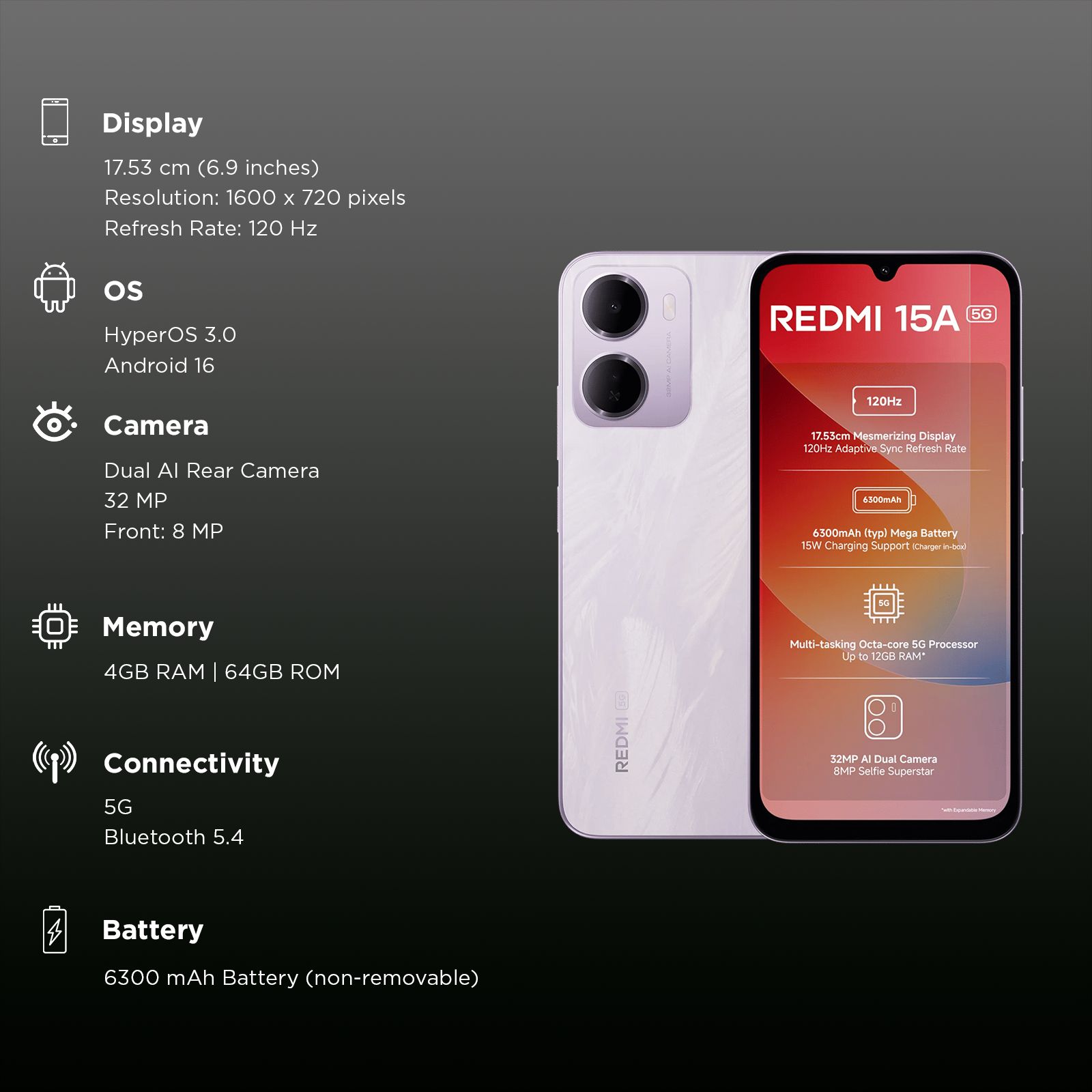 Redmi 15A 5G (4GB RAM, 64GB, Amaze Purple) Redmi 15A 5G (4GB RAM, 64GB, Amaze Purple)_3