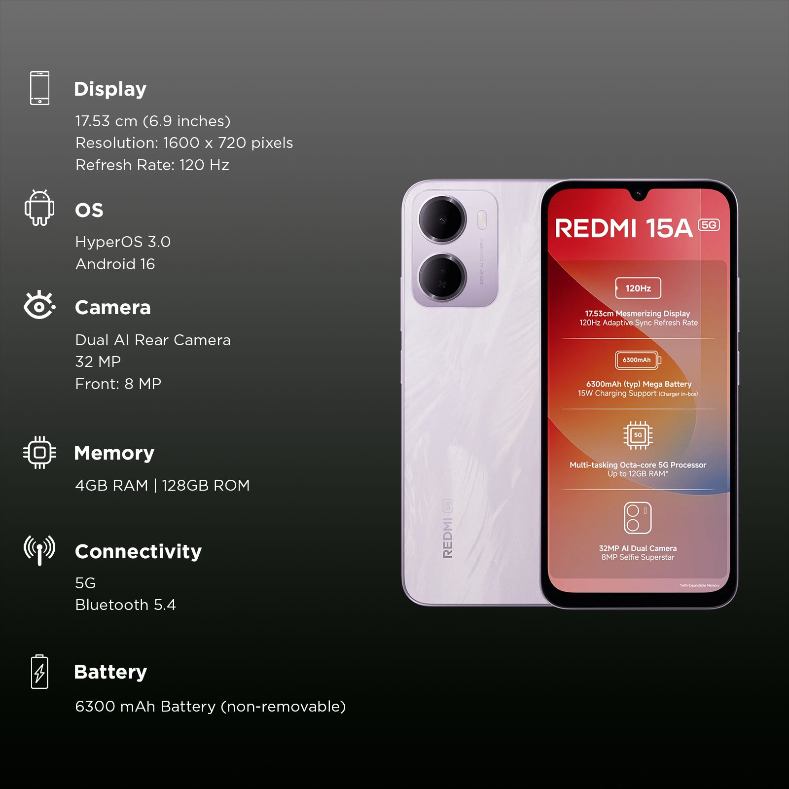 Redmi 15A 5G (4GB RAM, 128GB, Amaze Purple) Redmi 15A 5G (4GB RAM, 128GB, Amaze Purple)_3