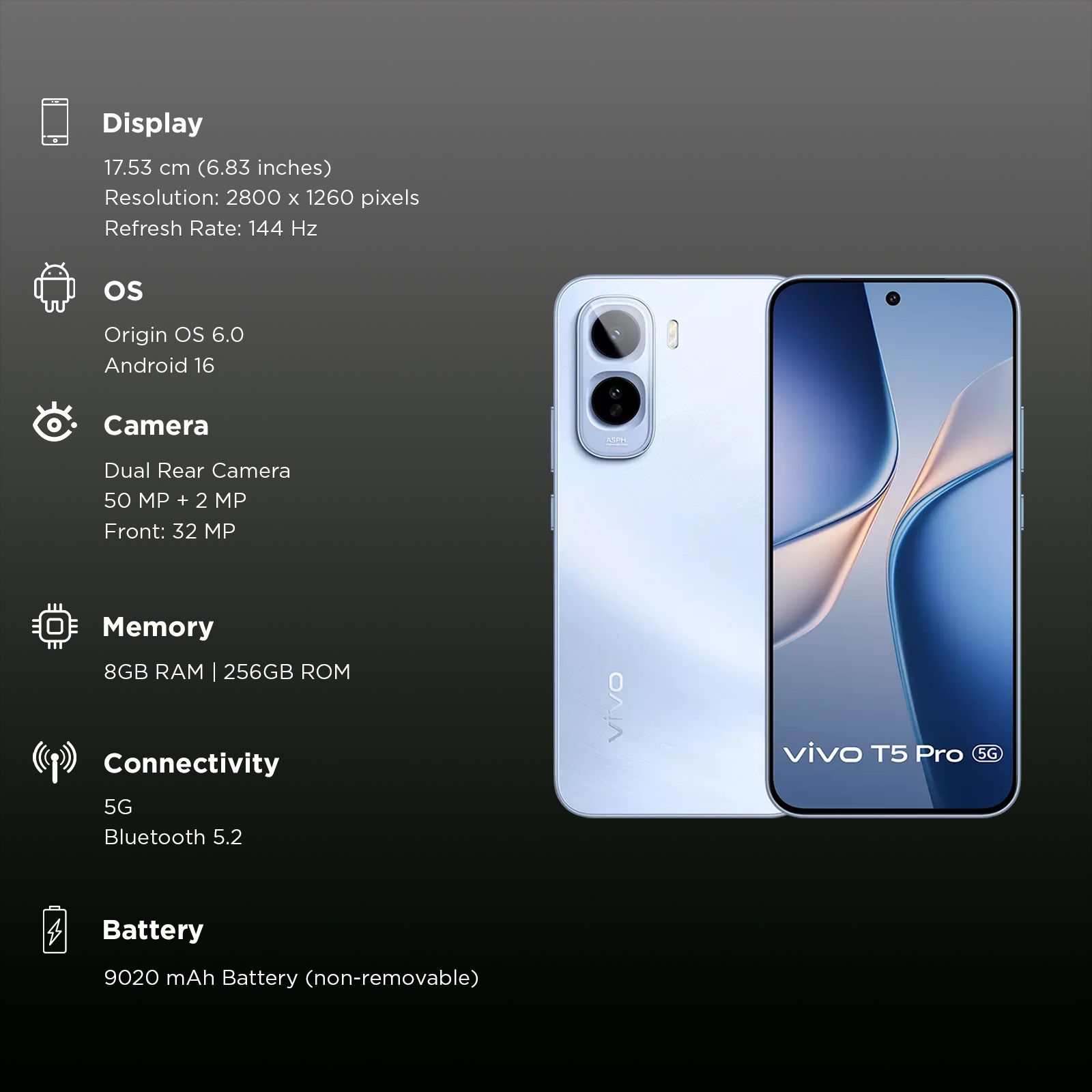 vivo T5 Pro 5G (8GB RAM, 256GB, Glacier Blue) vivo T5 Pro 5G (8GB RAM, 256GB, Glacier Blue)_3
