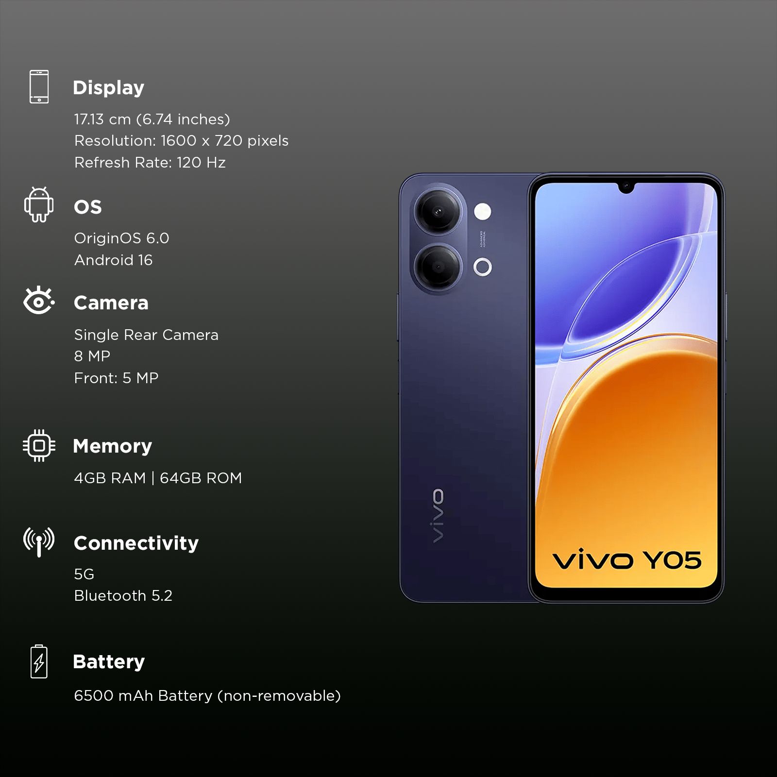vivo Y05 (4GB RAM, 64GB, Midnight Blue) vivo Y05 (4GB RAM, 64GB, Midnight Blue)_3
